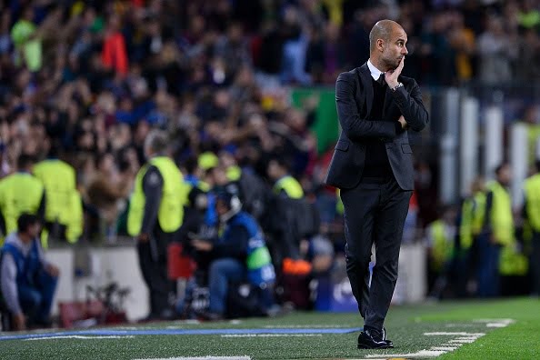 Manchester City's Spanish coach Pep Guardiola looks on during the UEFA Champions League football match FC Barcelona vs Manchester City at the Camp Nou stadium in Barcelona on October 19, 2016. / AFP / JOSEP LAGO        (Photo credit should read JOSEP LAGO/AFP/Getty Images)