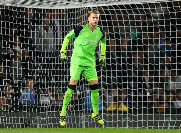 Loris Karius of Liverpool in action during the EFL Cup Third Round match between Derby County and Liverpool at iPro Stadium on September 20, 2016 in Derby, England.  (Photo by Richard Heathcote/Getty Images)