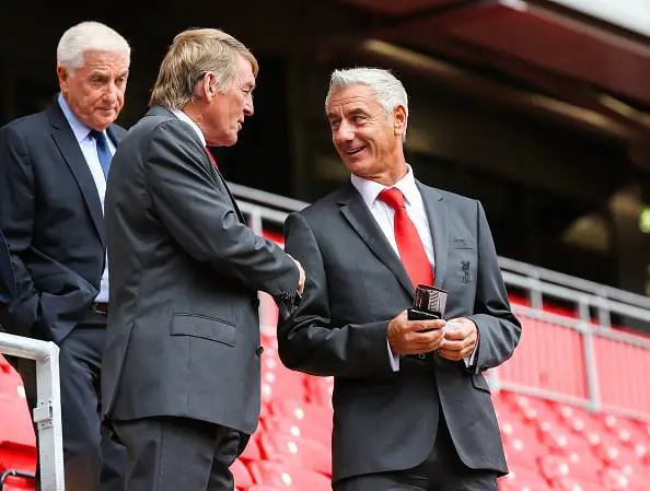 Kenny Dalglish and Ian Rush during the opening of  the new stand and facilities  at Anfield on September 9, 2016 in Liverpool, England. (Photo by Barrington Coombs/Getty Images)
