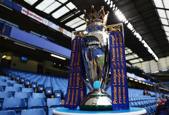 LONDON, ENGLAND - SEPTEMBER 16:  The Premier League trophy on display prior to the Premier League match between Chelsea and Liverpool at Stamford Bridge on September 16, 2016 in London, England.  (Photo by Clive Rose/Getty Images)
