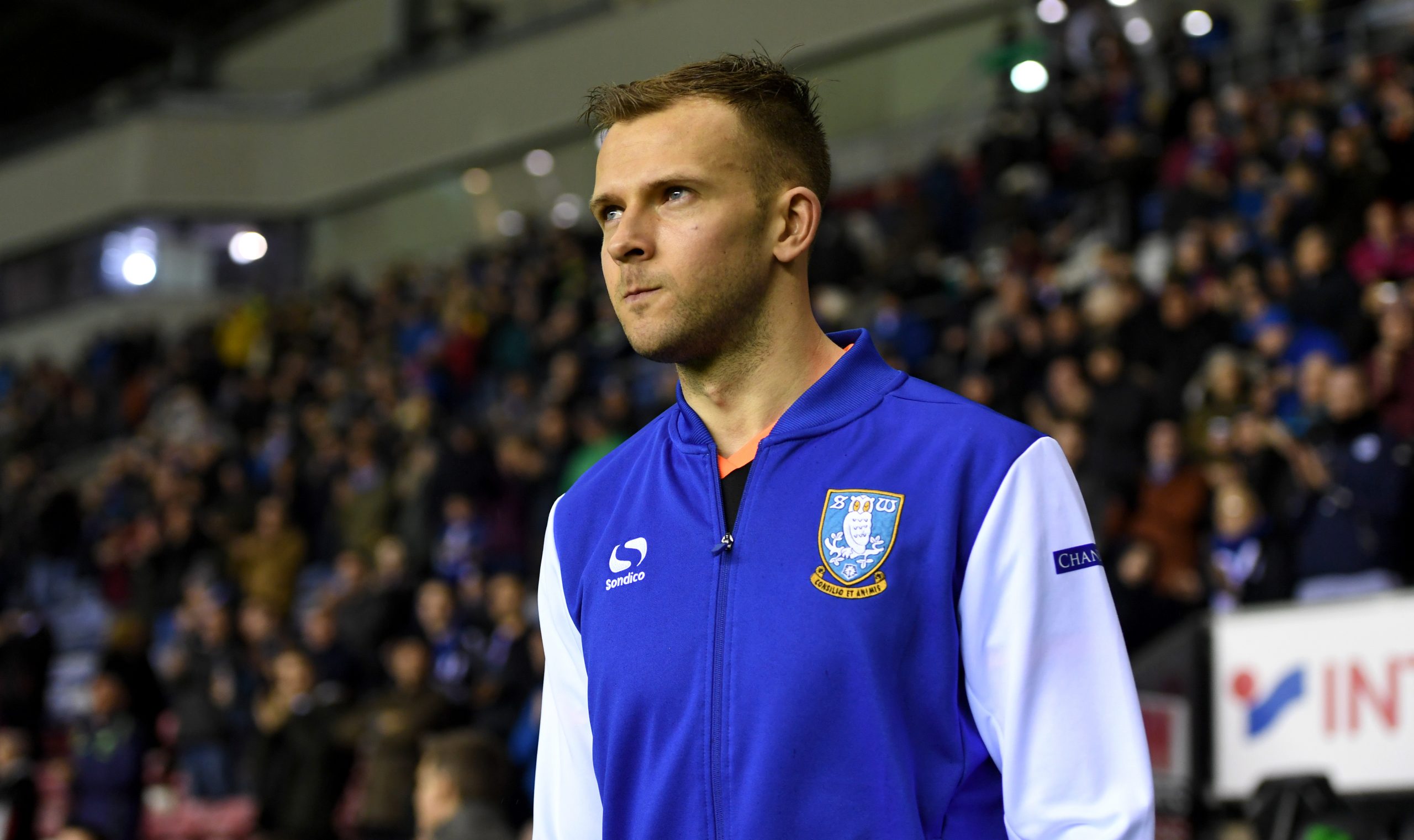 WIGAN, ENGLAND - FEBRUARY 03: Jordan Rhodes of Sheffield Wednesday  during the Sky Bet Championship match between Wigan Athletic and Sheffield Wednesday at DW Stadium on February 3, 2017 in Wigan, England.  (Photo by Gareth Copley/Getty Images)