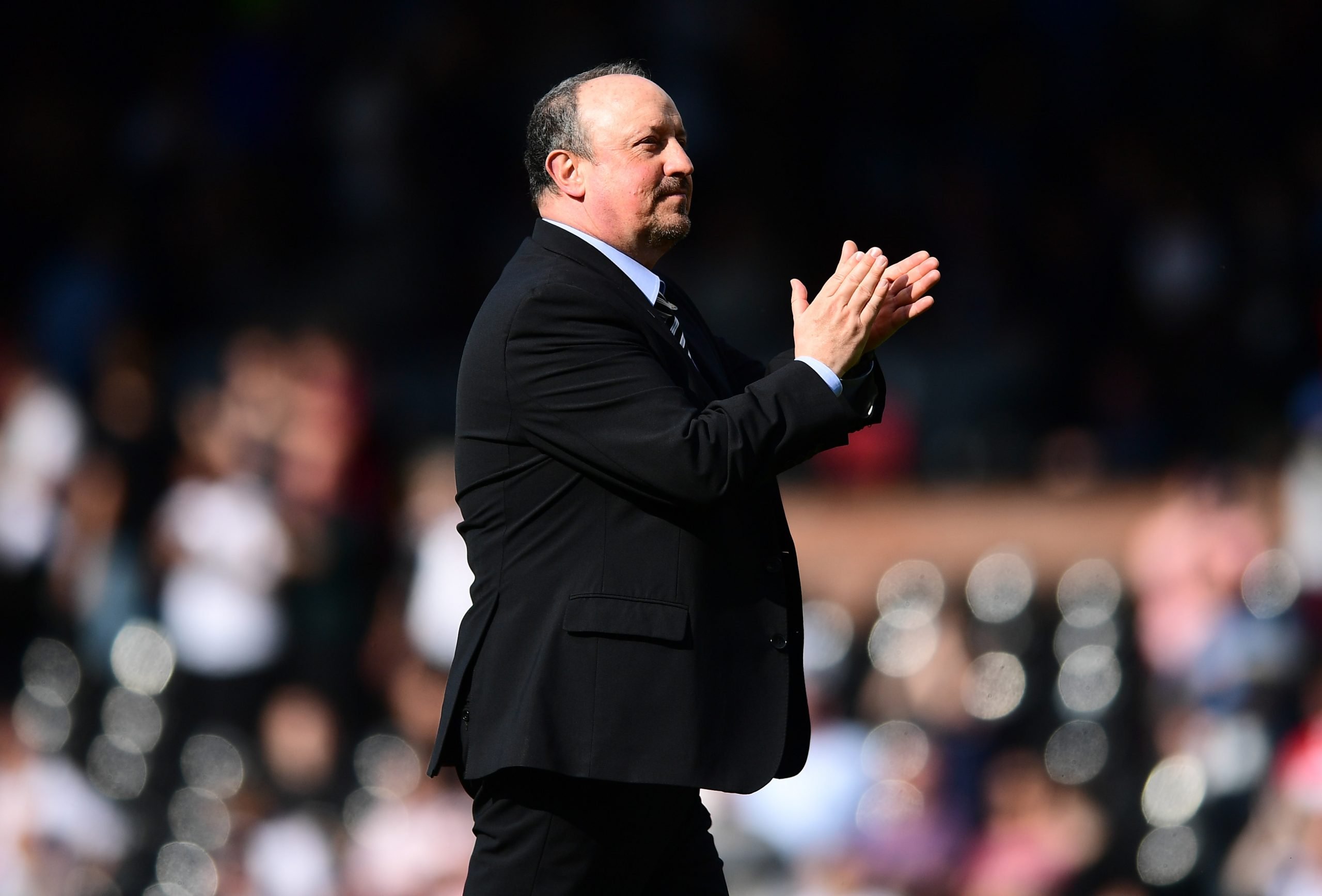 LONDON, ENGLAND - MAY 12: Rafael Benitez, manager of Newcastle United, applauds the fans after the match during the Premier League match between Fulham FC and Newcastle United at Craven Cottage on May 12, 2019 in London, United Kingdom. (Photo by Alex Broadway/Getty Images)