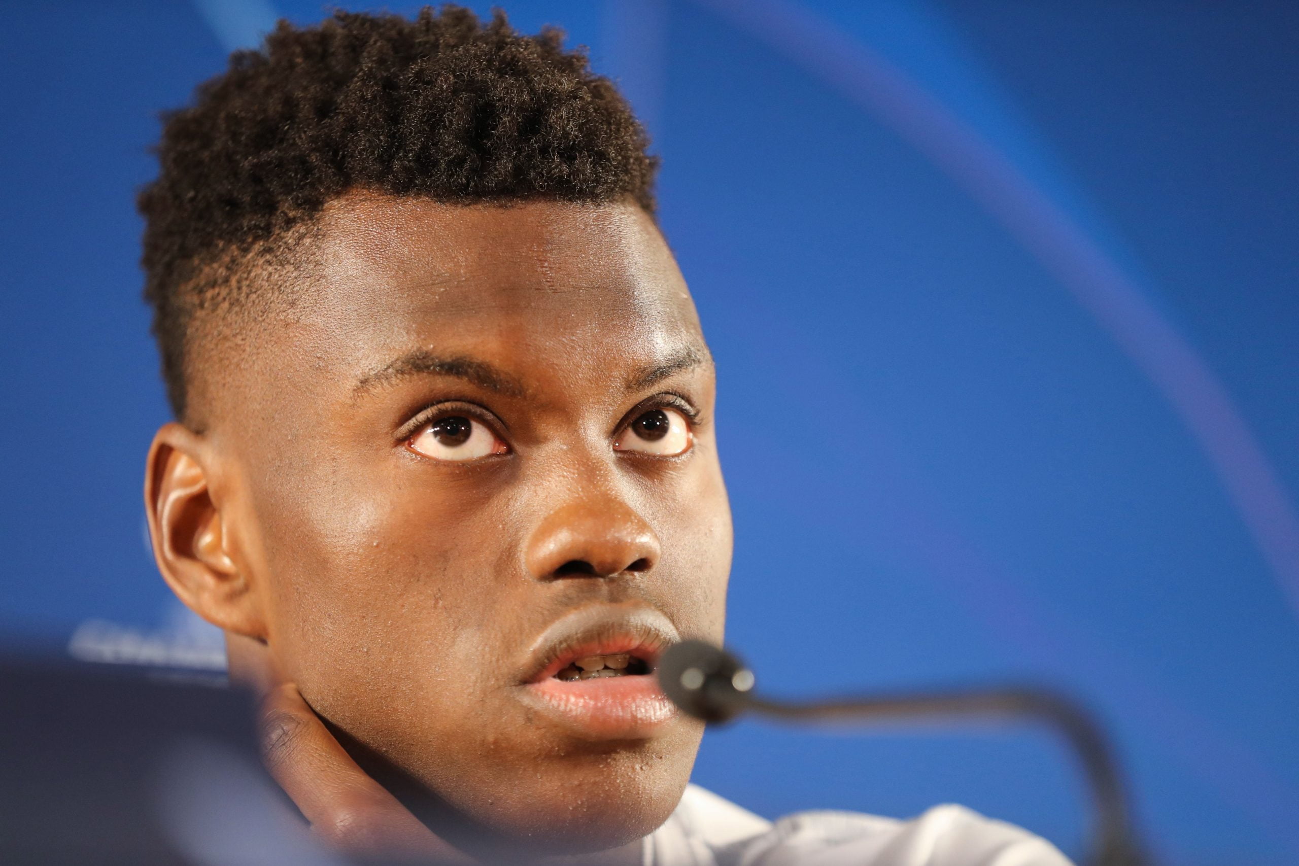 Monaco's French defender Benoit Badiashile Mukinayi speaks during a press conference on December 10, 2018, in Monaco  on the eve of the UEFA Champions League football match between AS Monaco and Dortmund in Monaco. (Photo by VALERY HACHE / AFP)        (Photo credit should read VALERY HACHE/AFP/Getty Images)