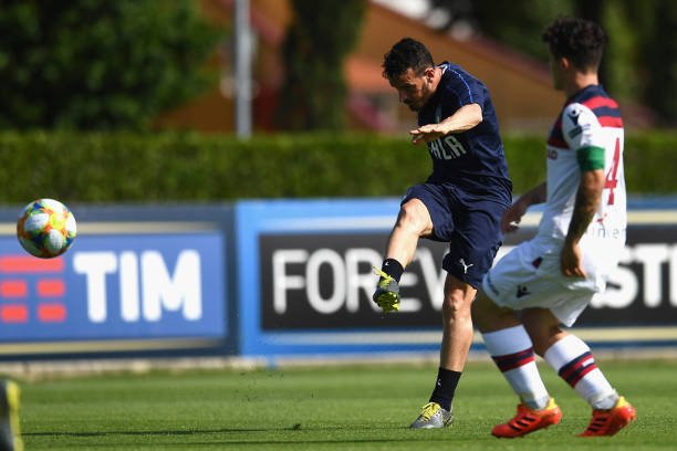 FLORENCE, ITALY - JUNE 04:  Alessandro Florenzi  of Italy in action during a training session at Centro Tecnico Federale di Coverciano on June 4, 2019 in Florence, Italy.  (Photo by Claudio Villa/Getty Images)