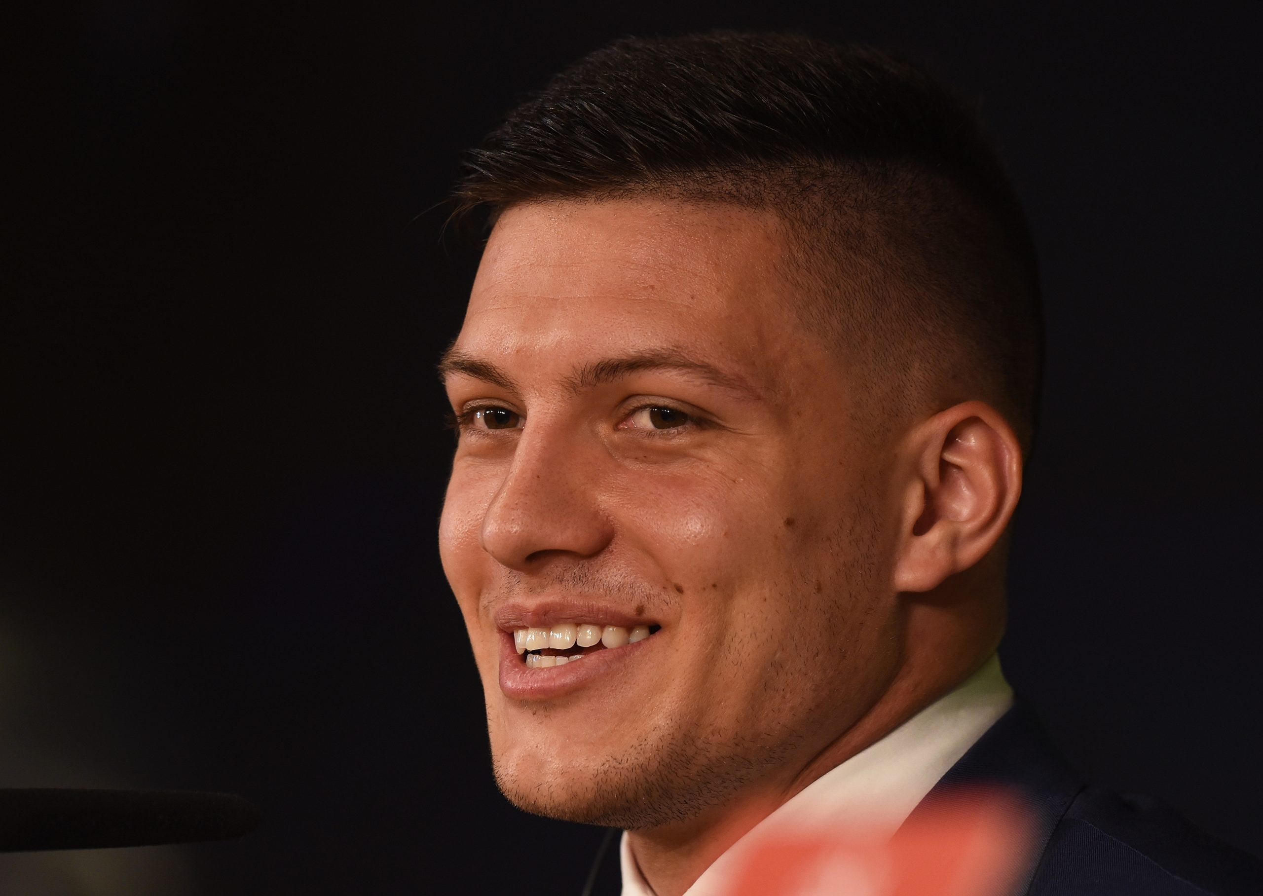MADRID, SPAIN - JUNE 12: Luka Jovic holds a press conference after his unveiling as a new Real Madrid signing at Estadio Santiago Bernabeu on June 12, 2019 in Madrid, Spain. (Photo by Denis Doyle/Getty Images)