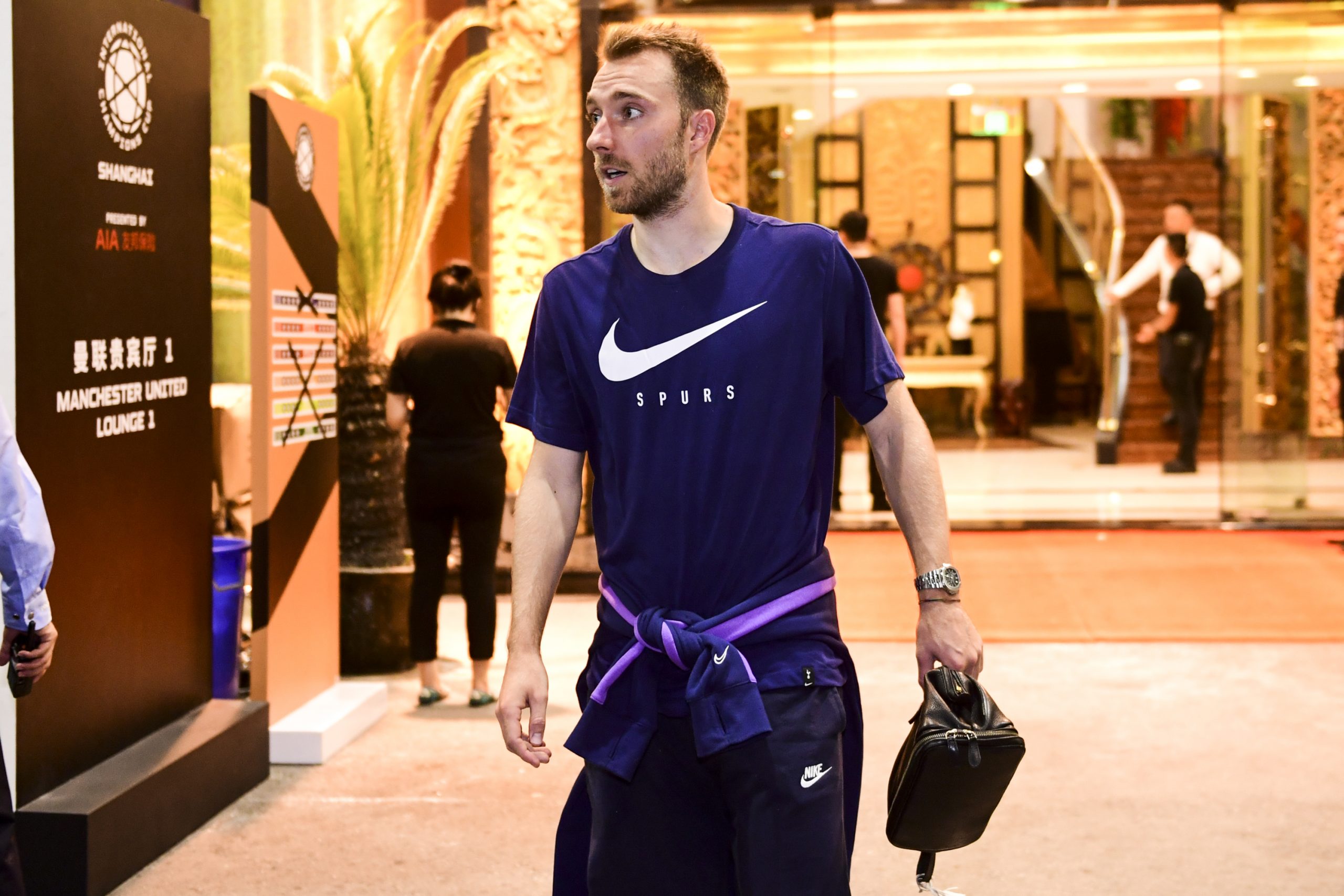 SHANGHAI, CHINA - JULY 25: #23 Christian Eriksen of Tottenham Hotspur leaves the stadium after the International Champions Cup match between Tottenham Hotspur and Manchester United at the Shanghai Hongkou Stadium on July 25, 2019 in Shanghai, China. (Photo by Di Yin/Getty Images)