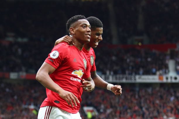 Inter Milan keeping a keen eye on Man United's Martial who is celebrating in the picture