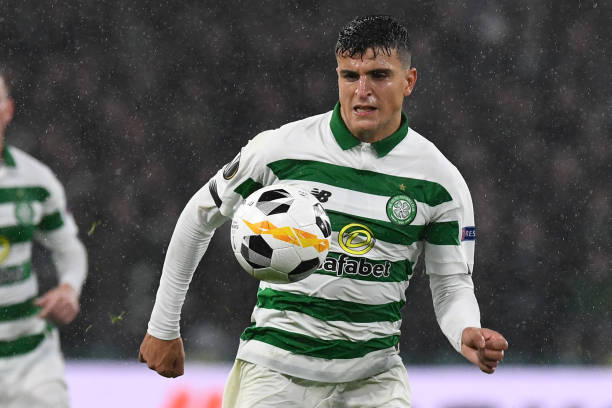 Celtic's Moroccan midfielder Mohamed Elyounoussi runs with the ball during the UEFA Europa League group E football match between Celtic and Cluj at Celtic Park stadium in Glasgow, Scotland on October 3, 2019. - Celtic won the game 2-0. (Photo by ANDY BUCHANAN / AFP) (Photo by ANDY BUCHANAN/AFP via Getty Images)