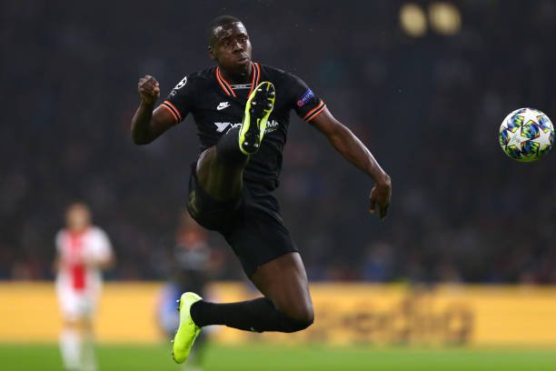 AMSTERDAM, NETHERLANDS - OCTOBER 23: Kurt Zouma of Chelsea in action during the UEFA Champions League group H match between AFC Ajax and Chelsea FC at Amsterdam Arena on October 23, 2019 in Amsterdam, Netherlands. (Photo by Dean Mouhtaropoulos/Getty Images)