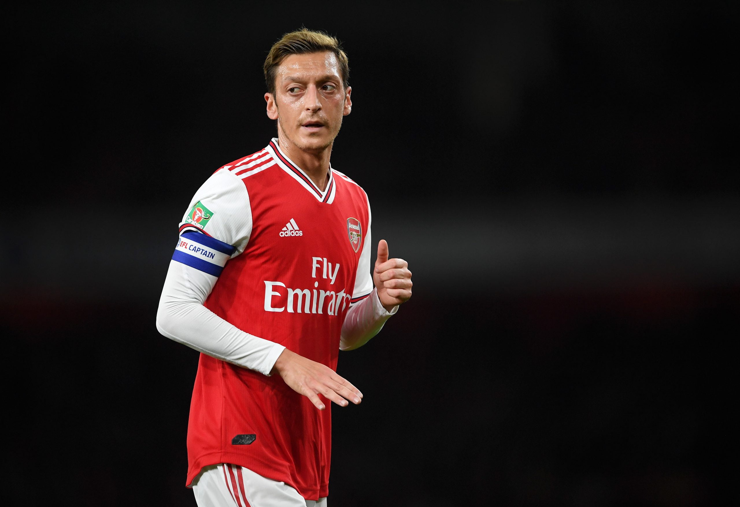 Mesut Ozil of Arsenal looks on during the Carabao Cup Third Round match between Arsenal and Nottingham Forest at Emirates Stadium on September 24, 2019 in London, England. (Photo by Laurence Griffiths/Getty Images)