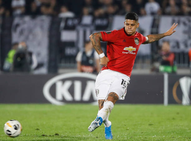 Marcos Rojo of Manchester United in action during the UEFA Europa League group L match between Partizan and Manchester United at Partizan Stadium on October 24, 2019 in Belgrade, Serbia. (Photo by Srdjan Stevanovic/Getty Images)