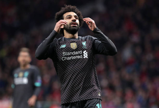 Mohamed Salah of Liverpool reacts during the UEFA Champions League round of 16 first leg match between Atletico Madrid and Liverpool FC at Wanda Metropolitano on February 18, 2020 in Madrid, Spain. (Photo by Gonzalo Arroyo Moreno/Getty Images)