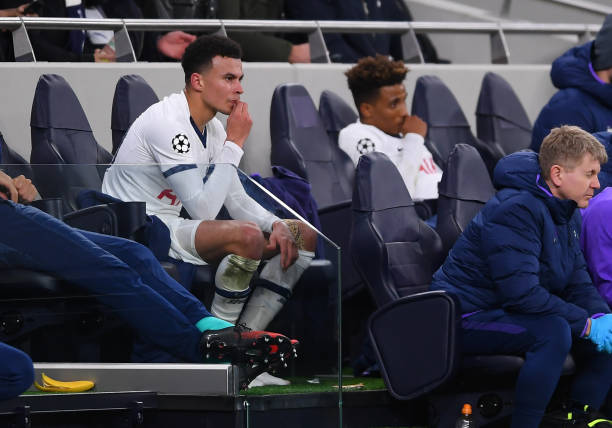 LONDON, ENGLAND - FEBRUARY 19: Dele Alli of Tottenham Hotspur after being substituted during the UEFA Champions League round of 16 first leg match between Tottenham Hotspur and RB Leipzig at Tottenham Hotspur Stadium on February 19, 2020 in London, United Kingdom. (Photo by Laurence Griffiths/Getty Images)