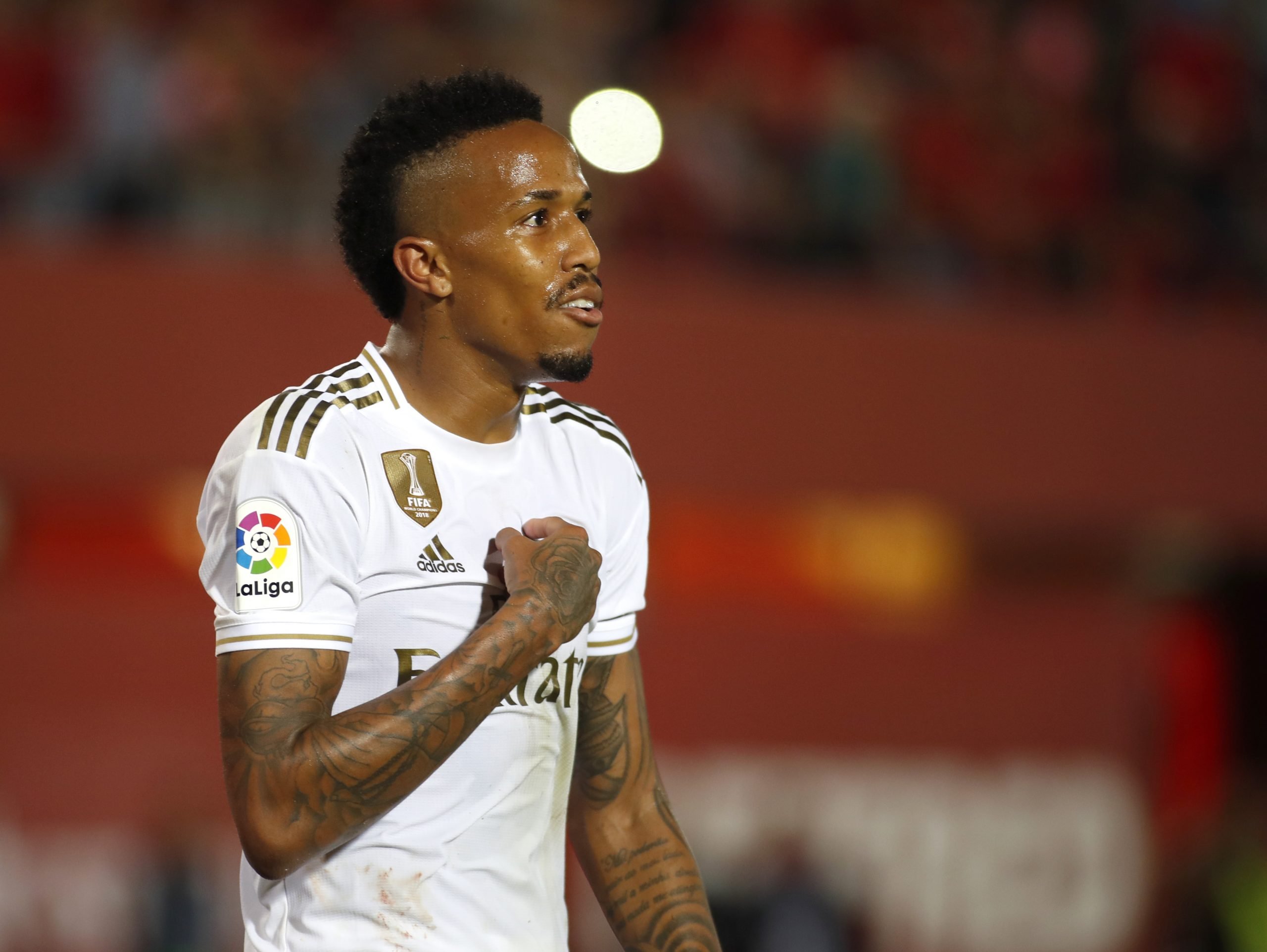 Real Madrid's Brazilian defender Eder Militao gestures during the Spanish league football match RCD Mallorca against Real Madrid CF at the Iberostar estadi stadium in Palma de Mallorca on October 19, 2019. (Photo by JAIME REINA / AFP) (Photo by JAIME REINA/AFP via Getty Images)