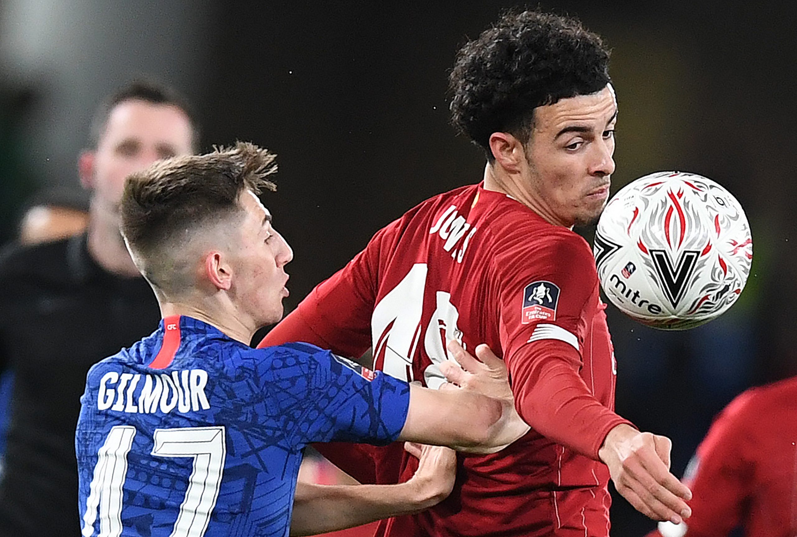 Chelsea's Scottish midfielder Billy Gilmour (L) vies with Liverpool's English midfielder Curtis Jones during the English FA Cup fifth round football match between Chelsea and Liverpool at Stamford Bridge in London on March 3, 2020. (Photo by DANIEL LEAL-OLIVAS/AFP via Getty Images)