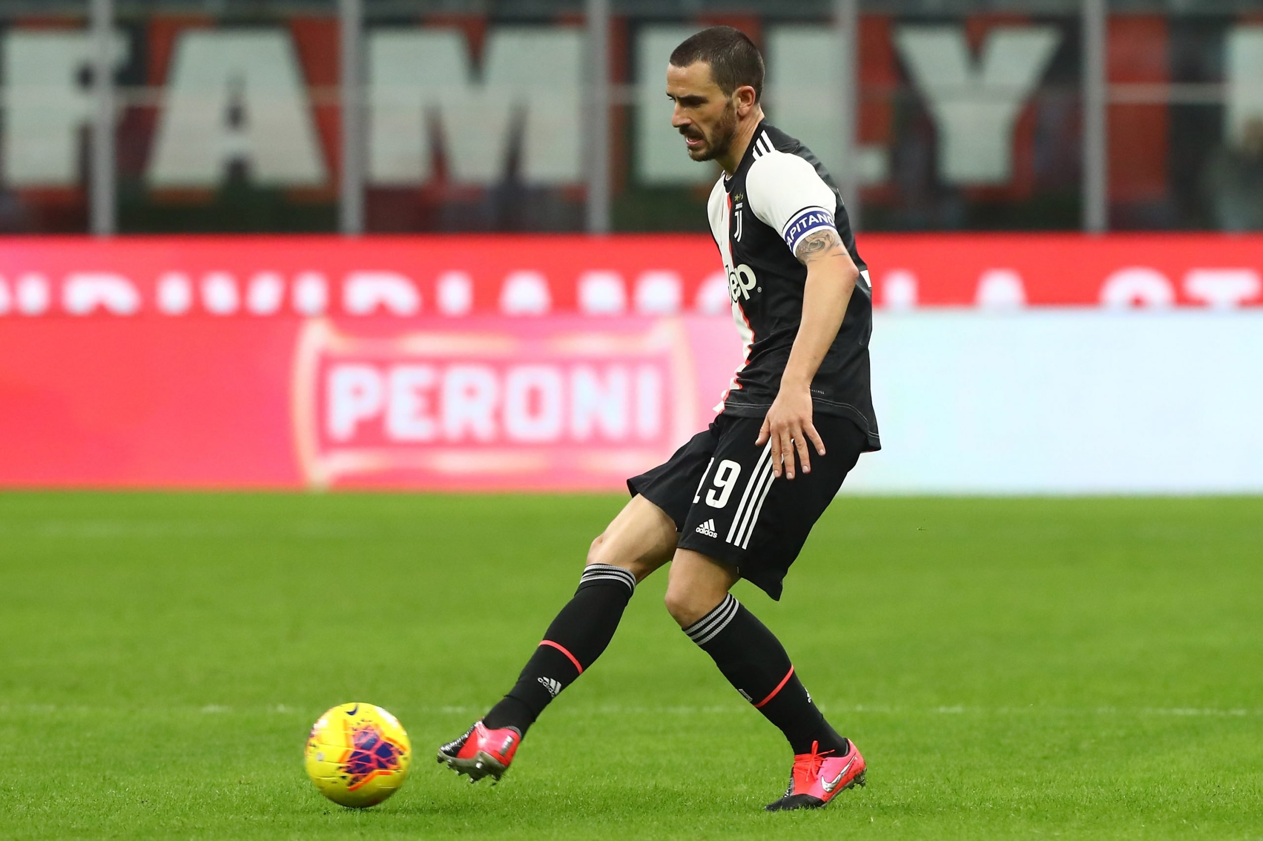 Manchester City eyeing a move for Leonardo Bonucci who is in action in the photo
