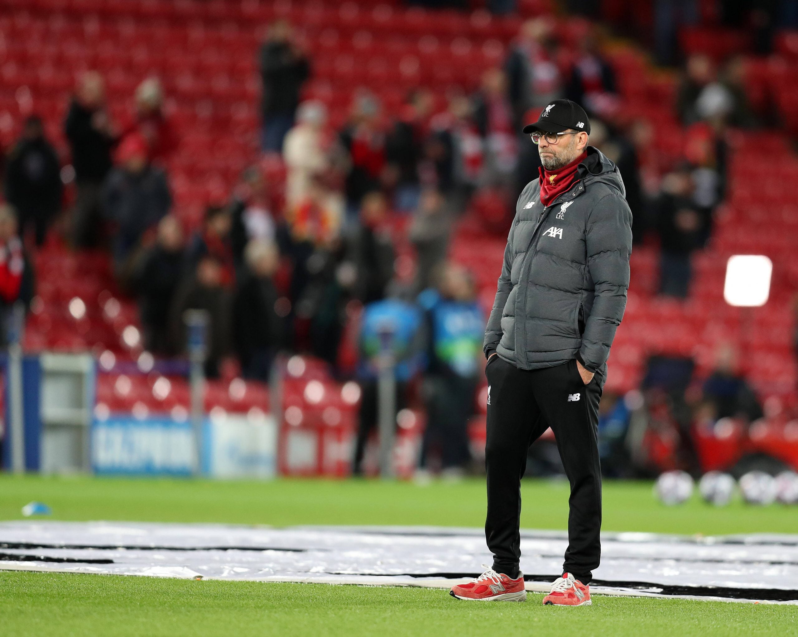 11th March 2020 Anfield, Liverpool, Merseyside, England UEFA Champions League, Liverpool versus Atletico Madrid Liverpool manager Jurgen Klopp looks on during the warm up PUBLICATIONxNOTxINxUK ActionPlus12216875 DavidxBlunsden
