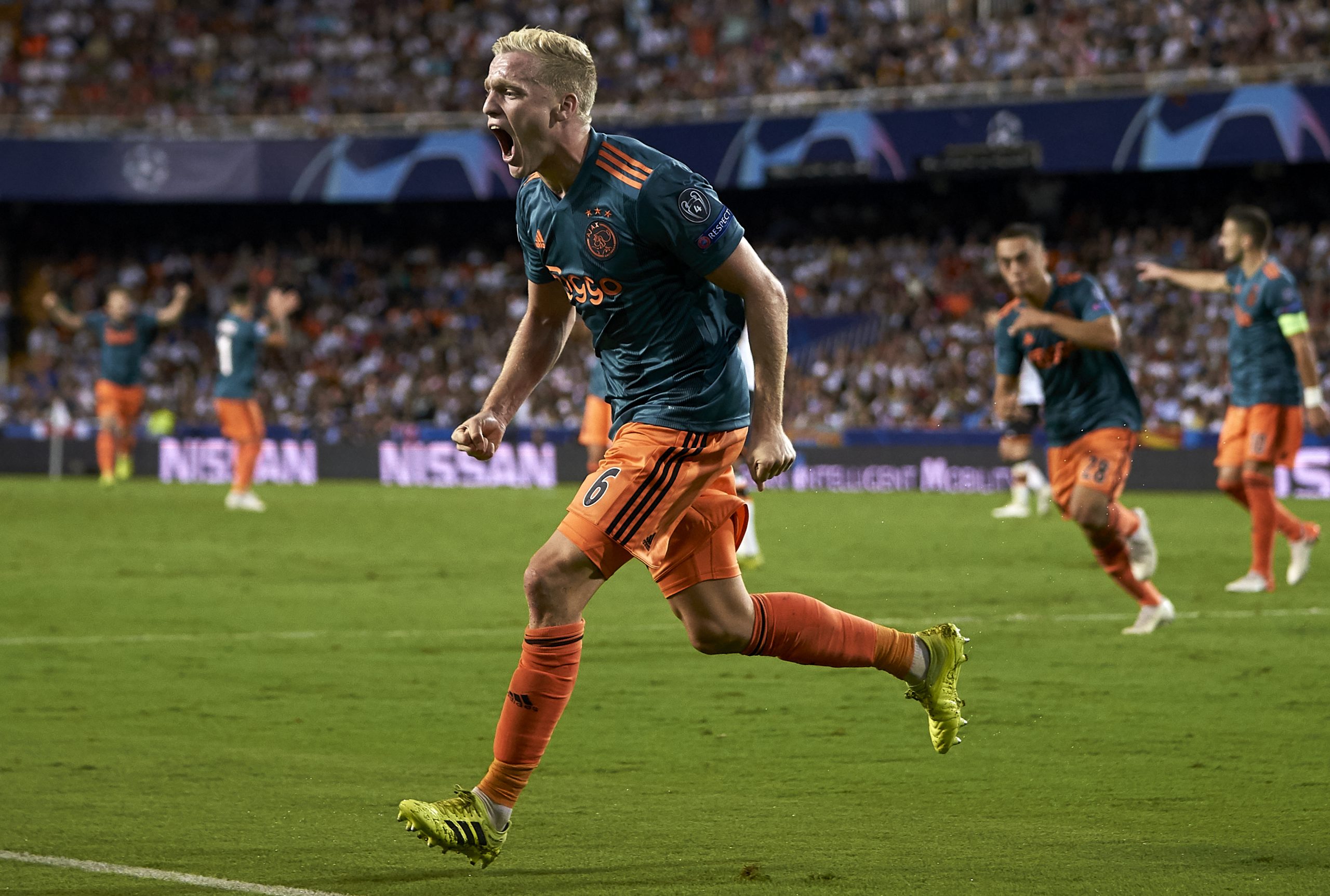 Gronkjaer Urges Donny Van De Beek To Join Chelsea - Van de Beek celebrates a goal