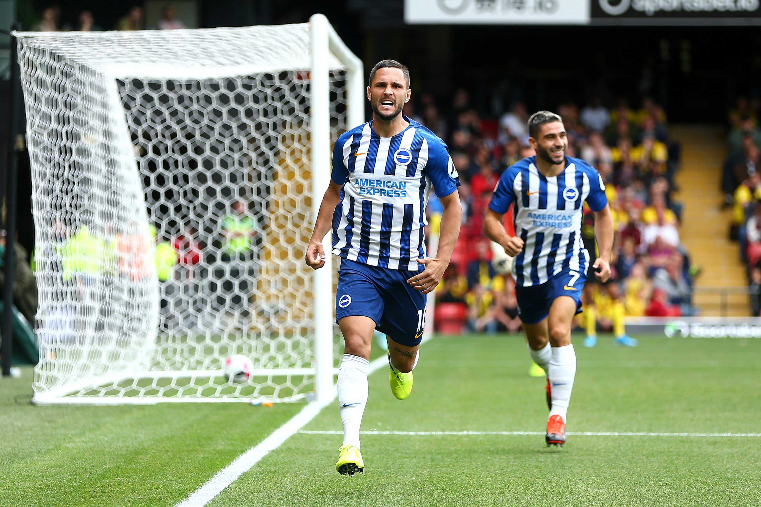 4-3-3 Brighton Predicted Lineup Vs Manchester United (Brighton players celebrating in the photo)