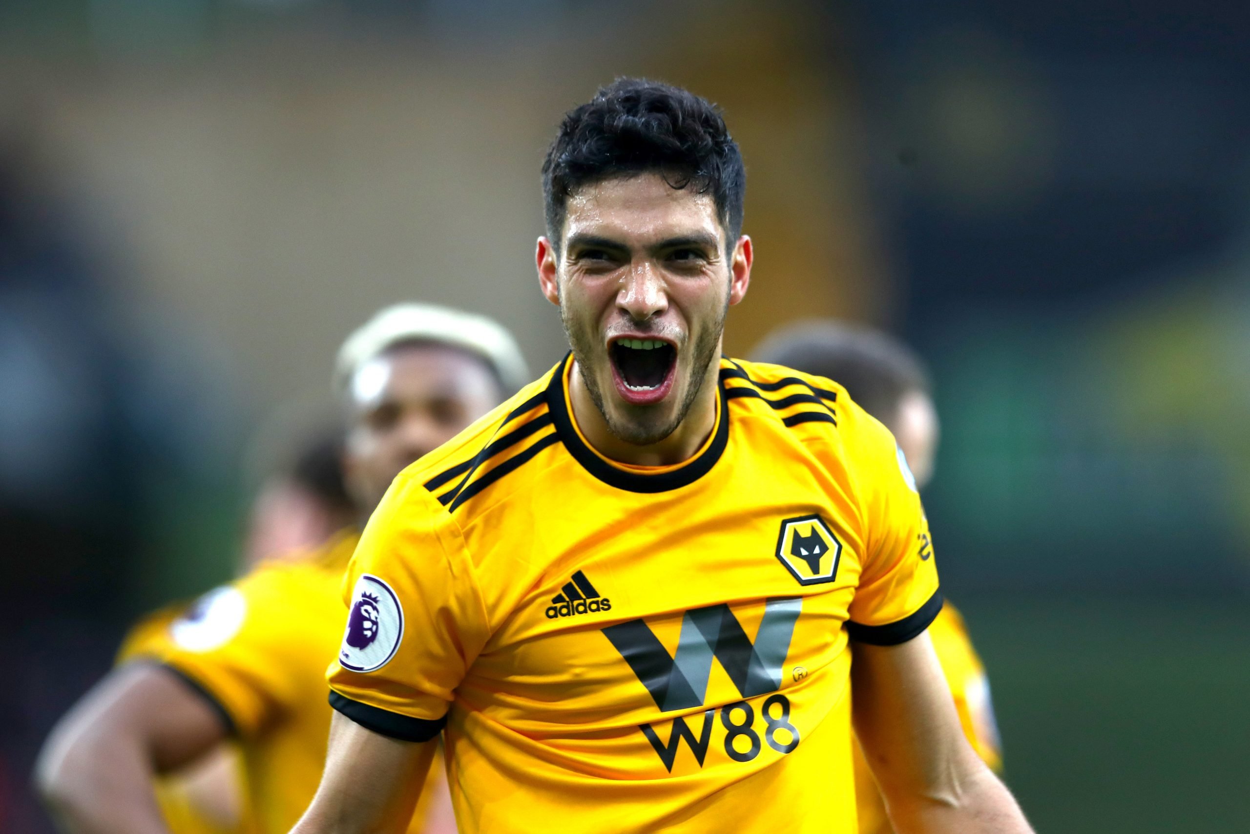WOLVERHAMPTON, ENGLAND - MARCH 02: Raul Jimenez of Wolverhampton Wanderers celebrates after scoring his team's second goal during the Premier League match between Wolverhampton Wanderers and Cardiff City at Molineux on March 02, 2019 in Wolverhampton, United Kingdom. (Photo by Matthew Lewis/Getty Images)