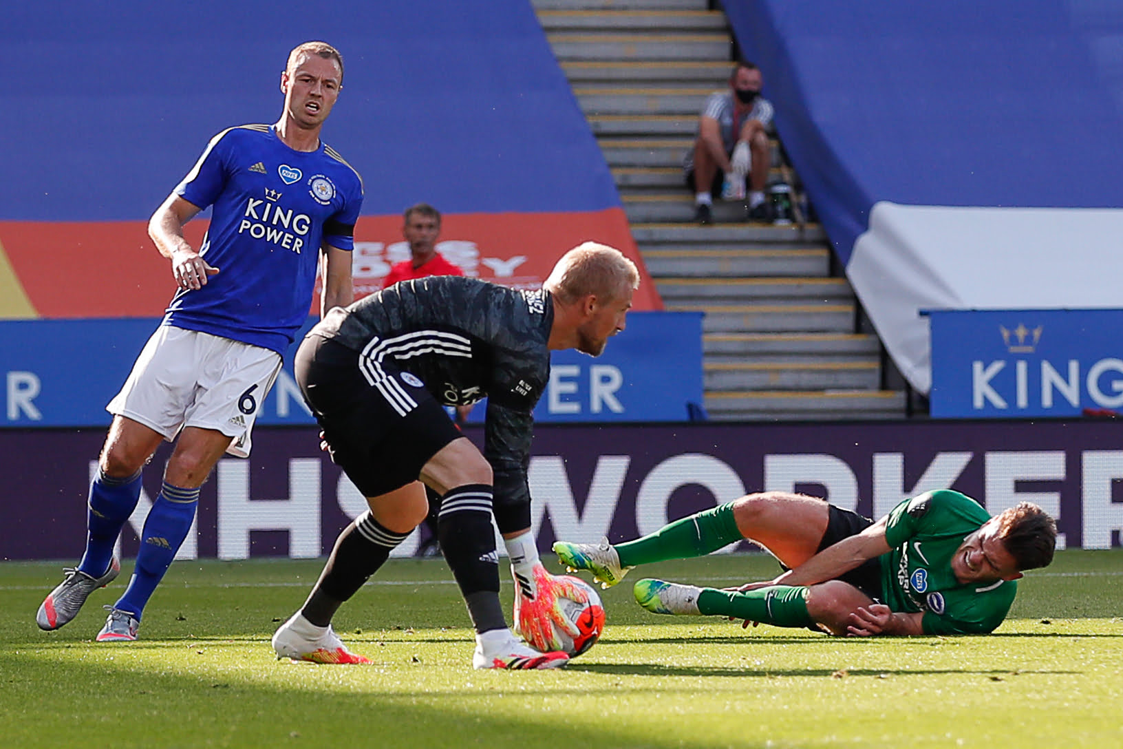 Manchester United eyeing a summer move for Kasper Schmeichel who is in action in the photo