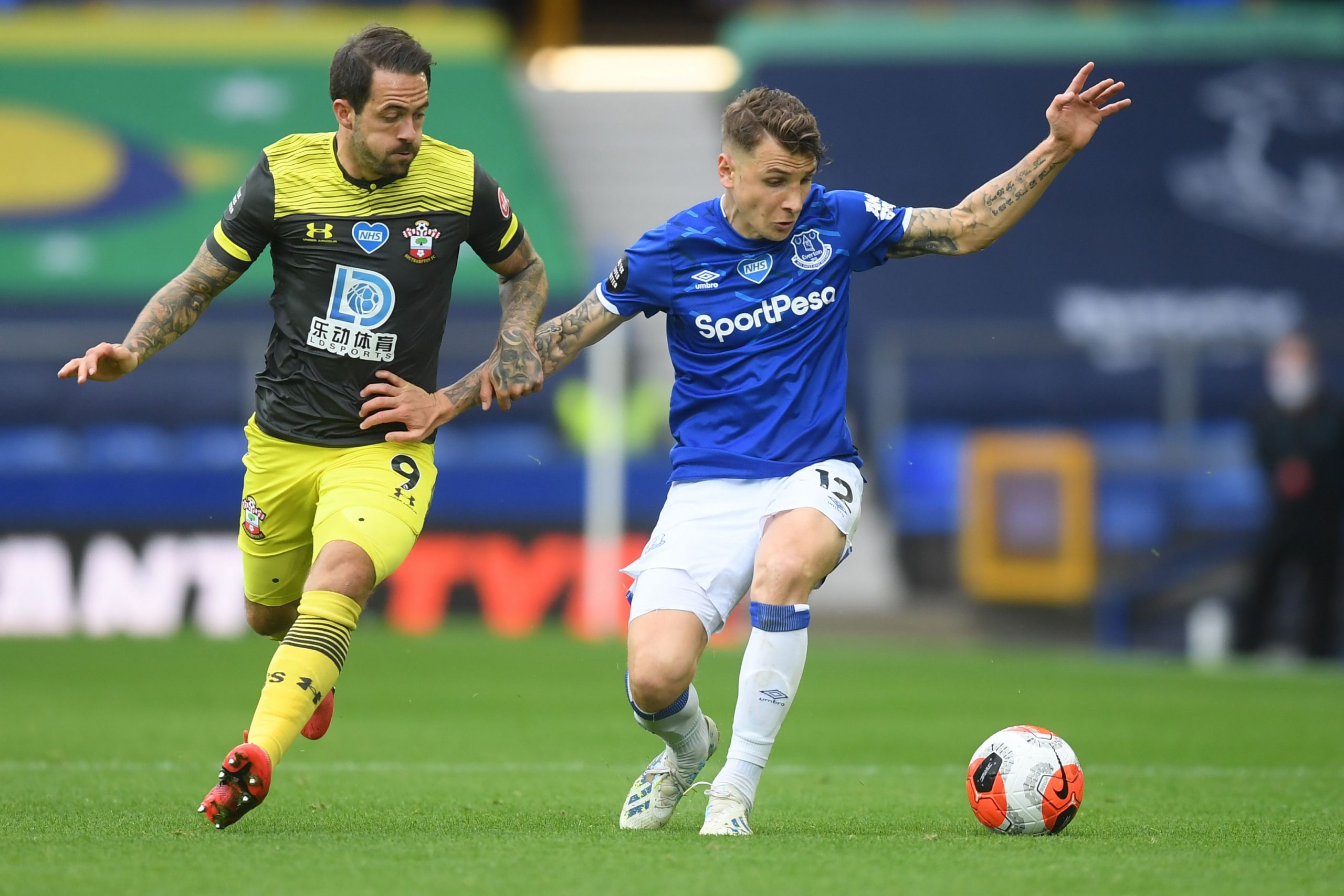 Everton full-back Lucas Digne is on Manchester City's radar (Everton's Lucas Digne is in action in the picture)