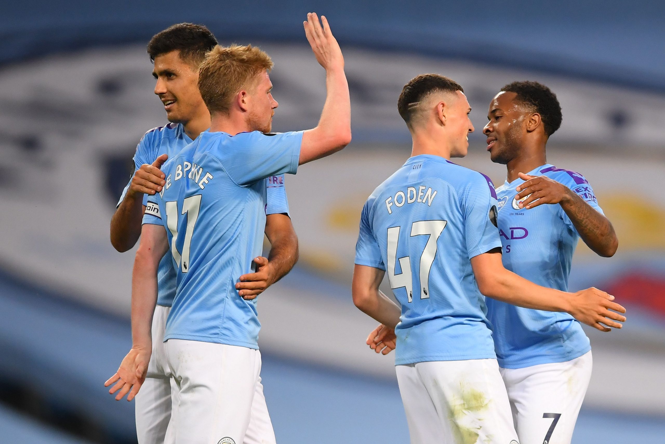 Manchester City player ratings vs Liverpool (Man City players celebrating in the picture)