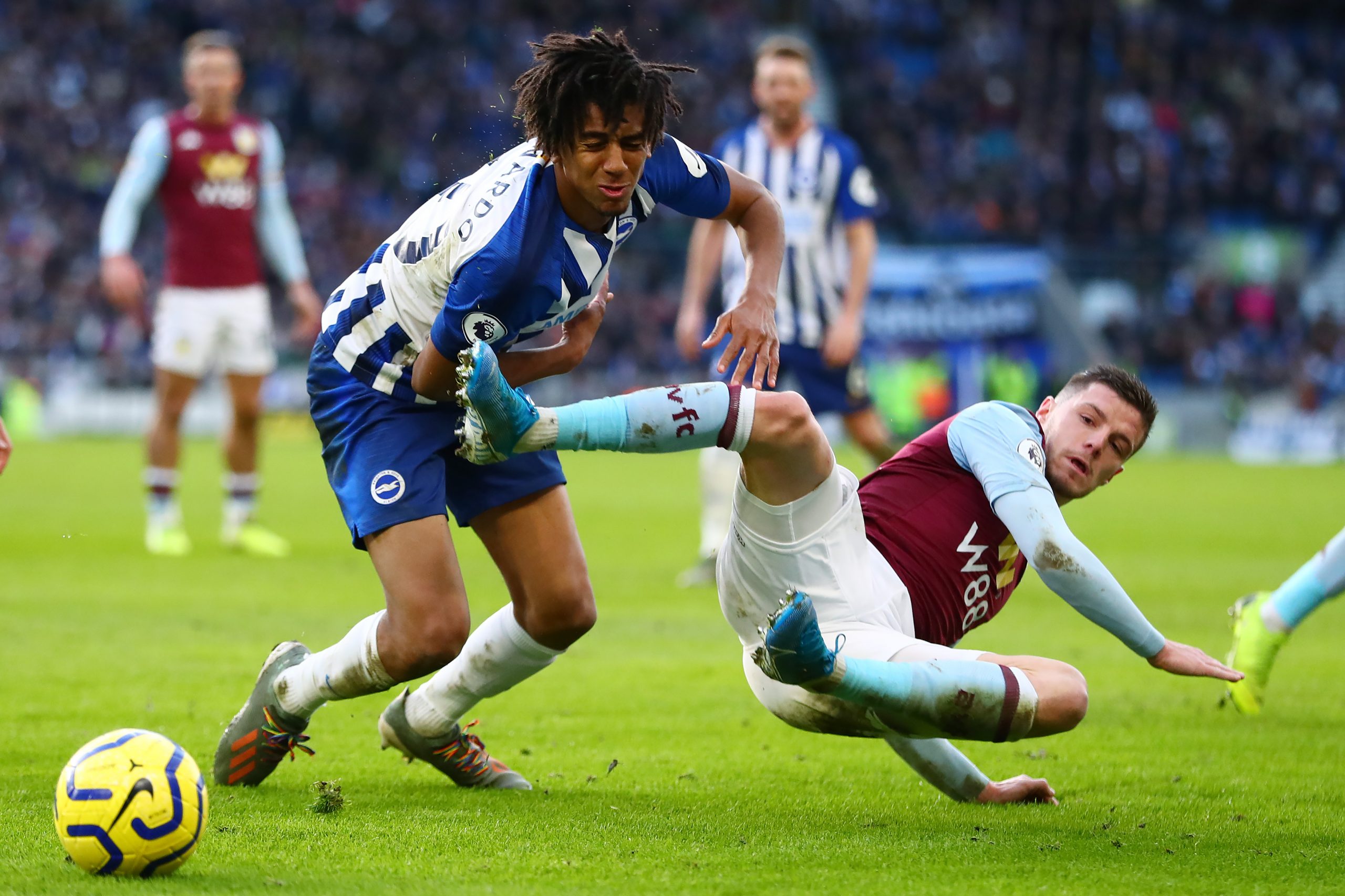 Aston Villa's Guilbert set to go out on loan (Guilbert is falling down in the picture)