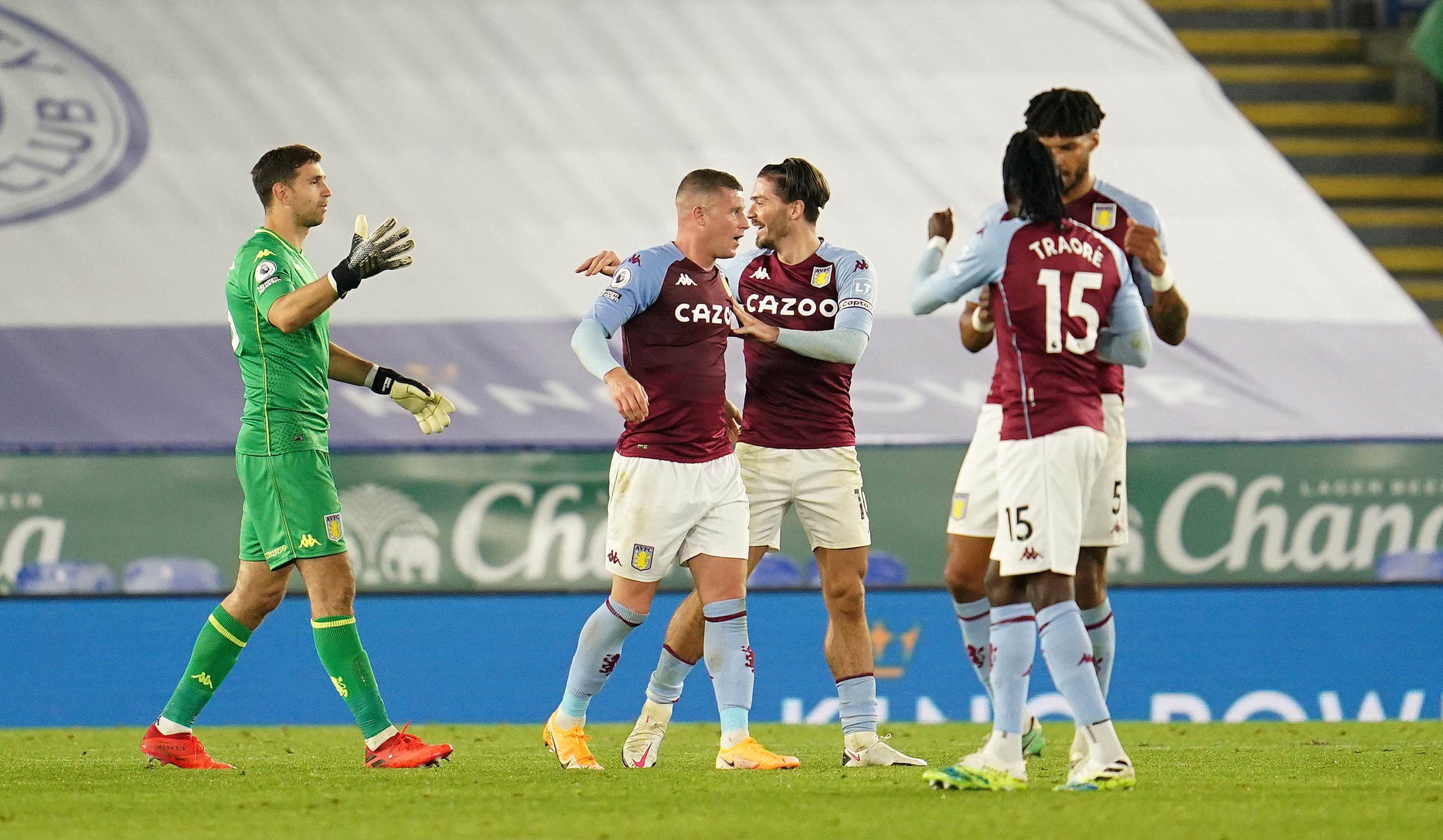 Ian Wright full of praise for Aston Villa keeper Martinez who is celebrating with his teammates in the picture)