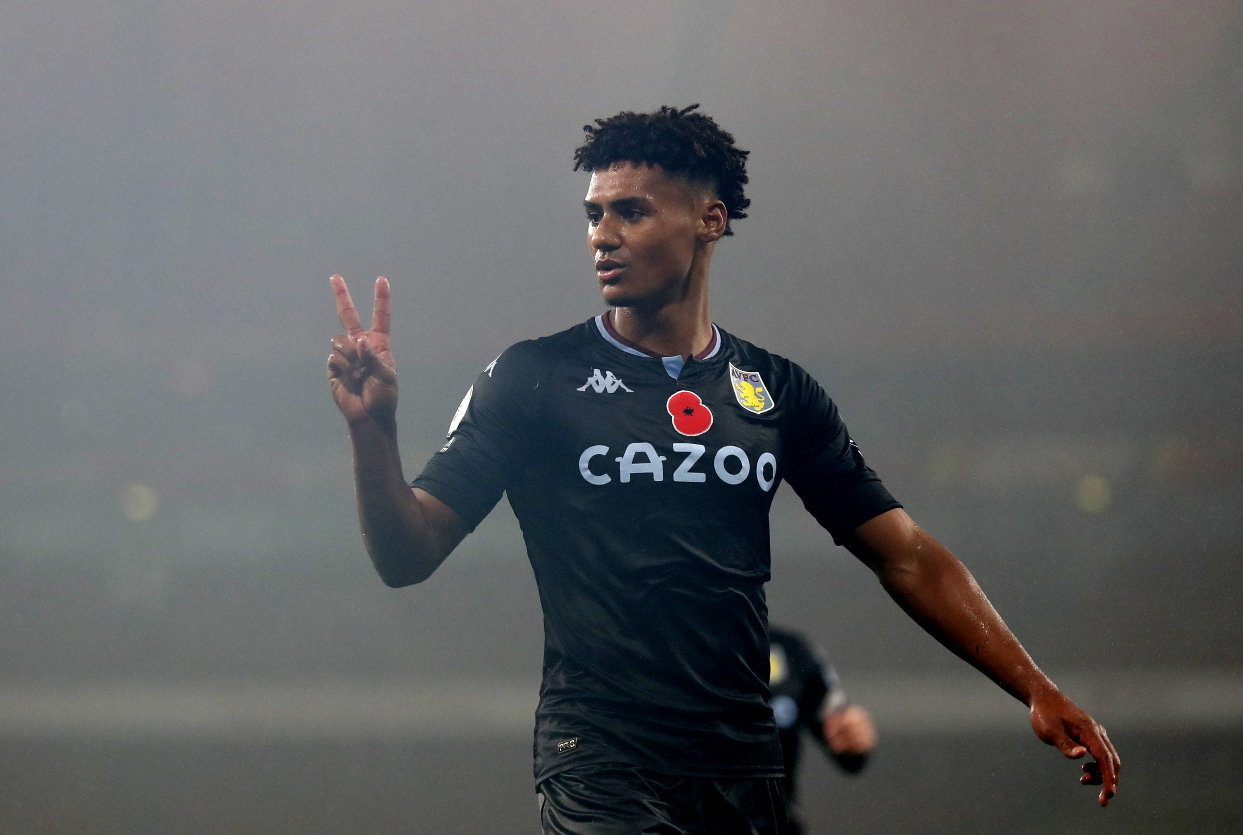 Ollie Watkins of Aston Villa celebrates after scoring his team's third goal during the Premier League match between Arsenal and Aston Villa at Emirates Stadium on November 08, 2020 in London, England. (Photo by Alastair Grant - Pool/Getty Images)
