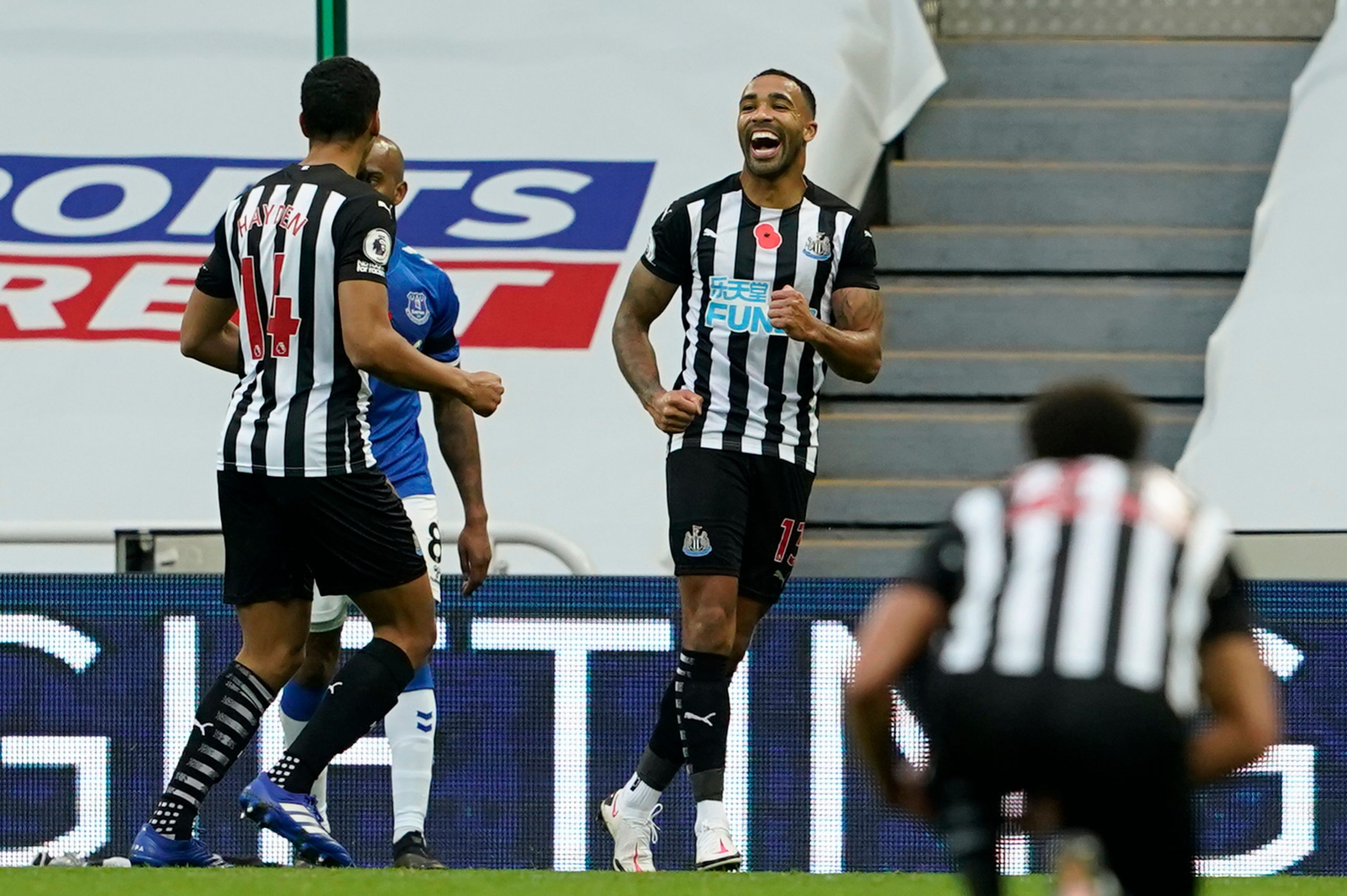 4-4-2 Newcastle United Predicted Lineup Vs Aston Villa (Newcastle players are celebrating in the picture)