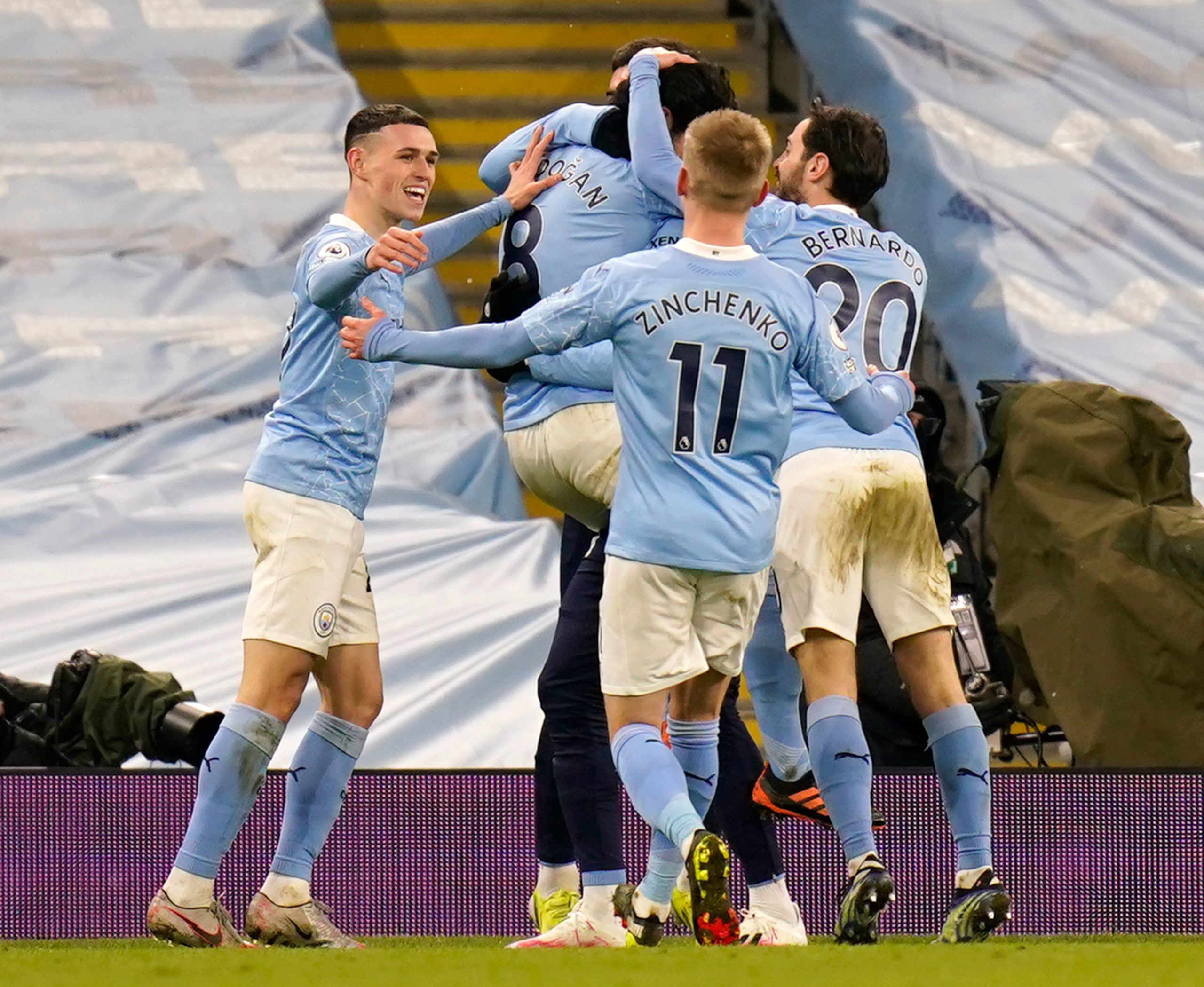 Manchester City Predicted Lineup Vs Borussia Mönchengladbach (Man City players are celebrating in the photo)