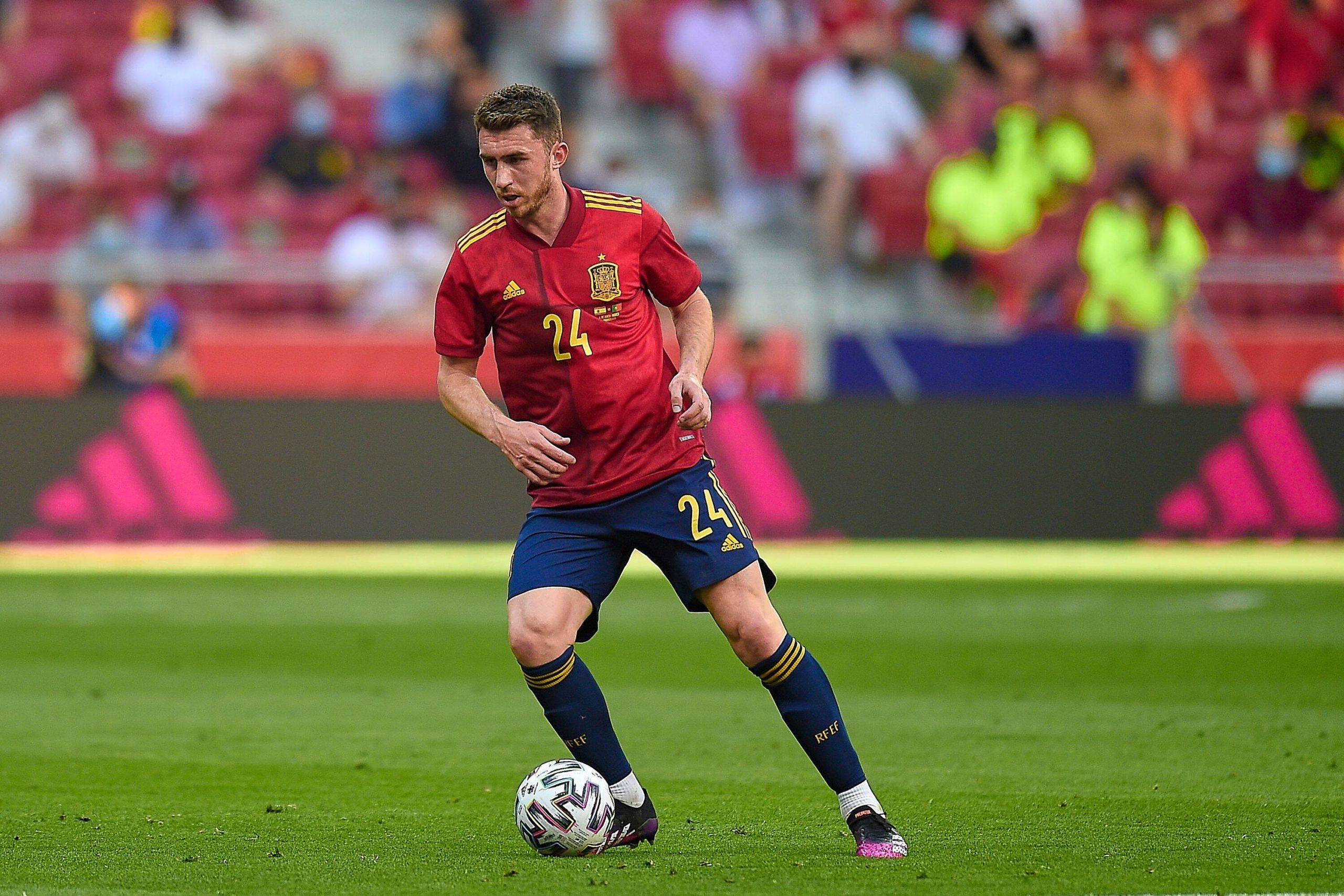 Barcelona eyeing a loan move for Man City's Laporte who is seen in the picture