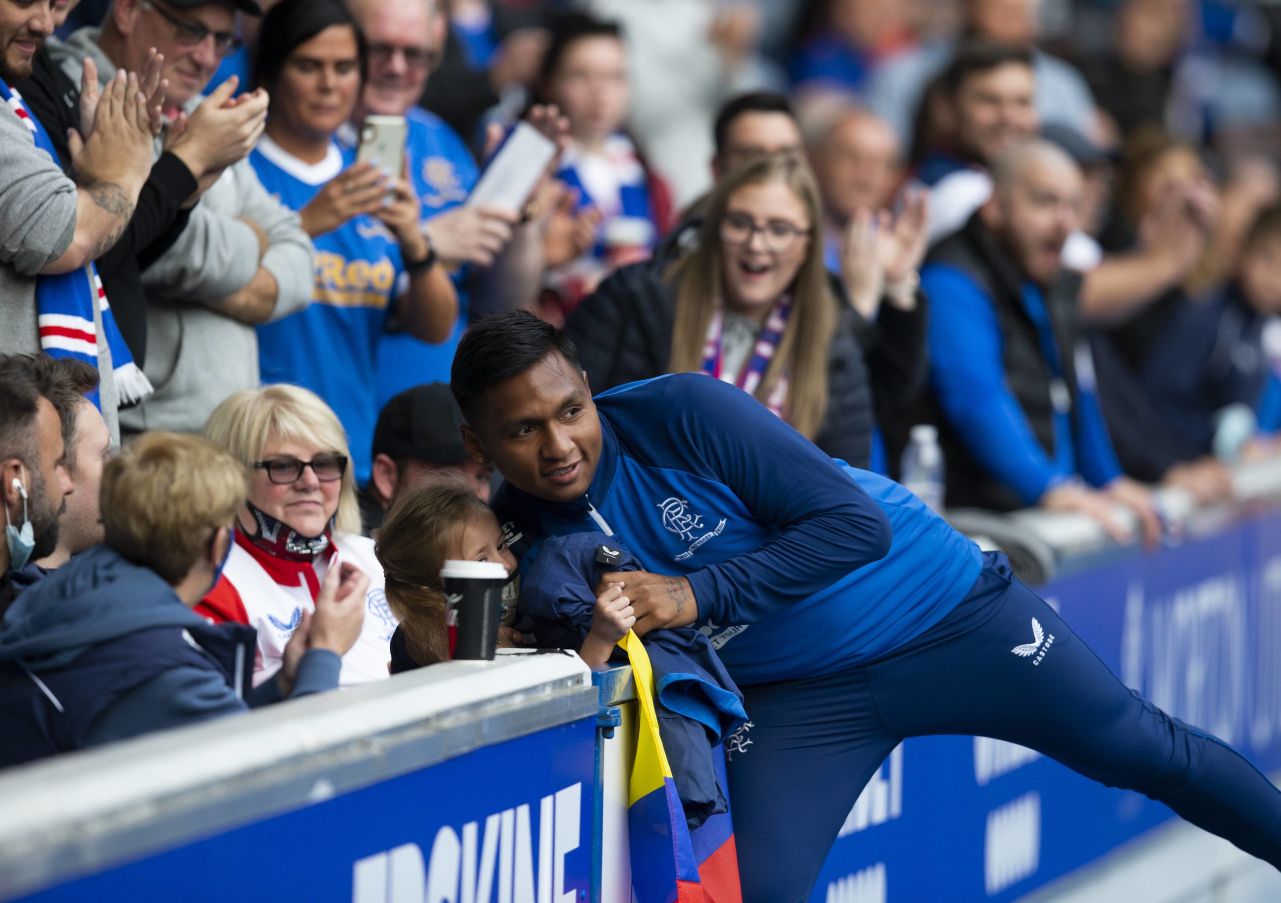 Rangers Alfredo Morelos is greeted by the fans