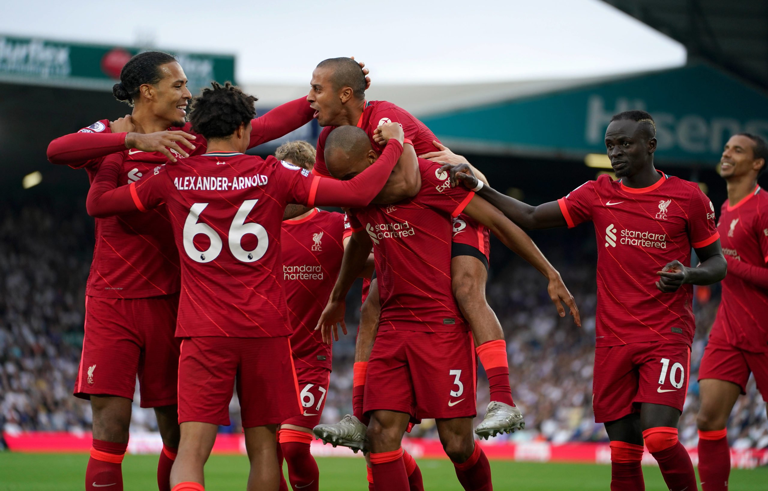 4-3-3 Liverpool Predicted Lineup Vs Brentford (Liverpool players are celebrating in the picture)