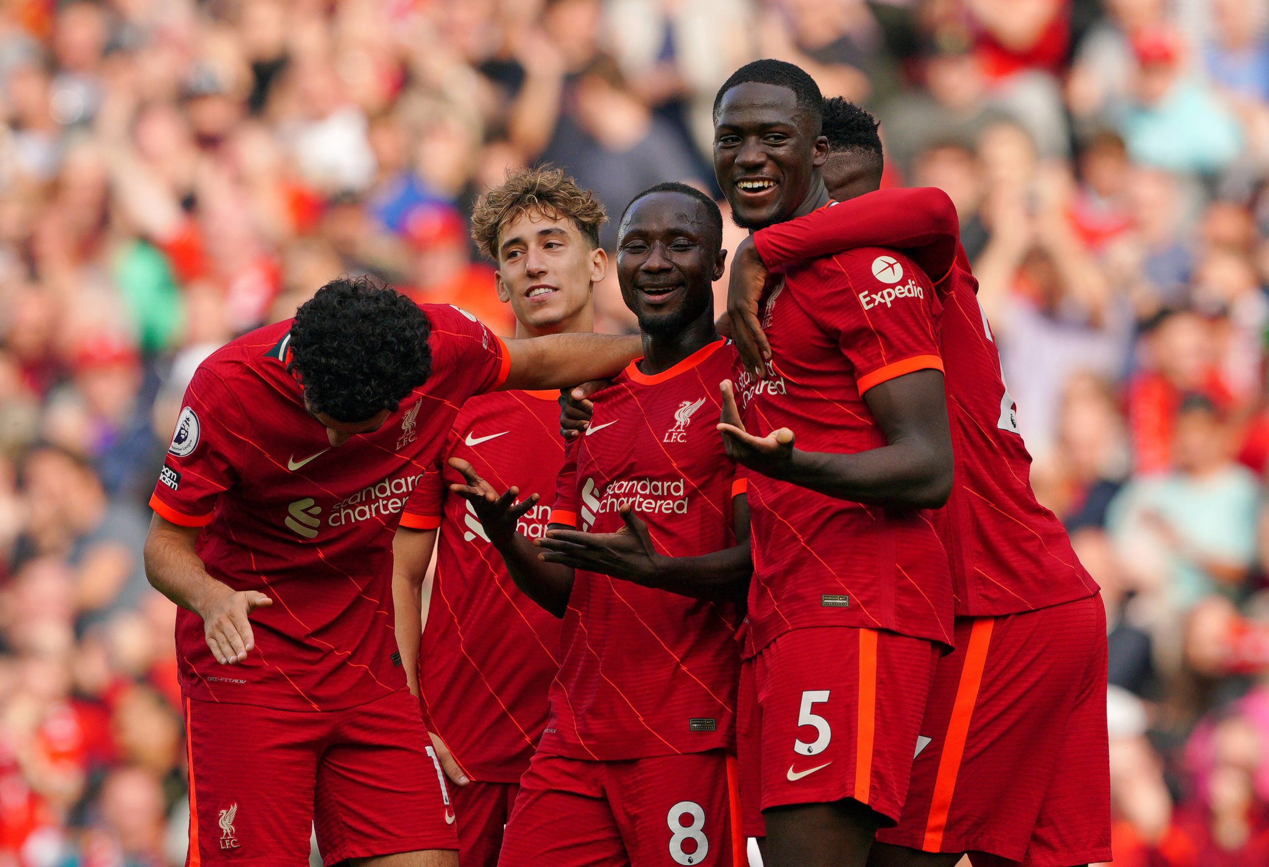Liverpool midfielder Naby Keita celebrating his stunner