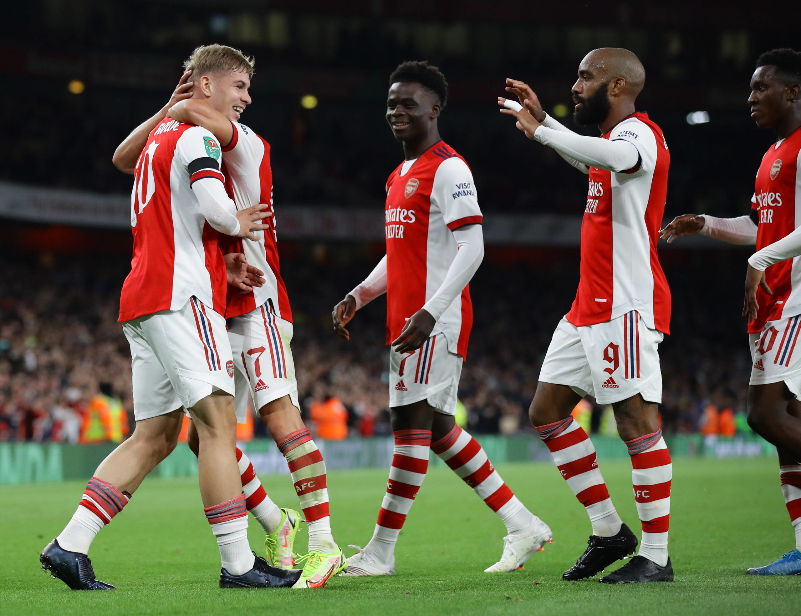 London, England, 22nd September 2021. Emile Smith Rowe of Arsenal celebrates scoring their second goal during the Carabao Cup match at the Emirates Stadium, London. Picture credit should read: David Klein / Sportimage PUBLICATIONxNOTxINxUK SPI-1207-0041