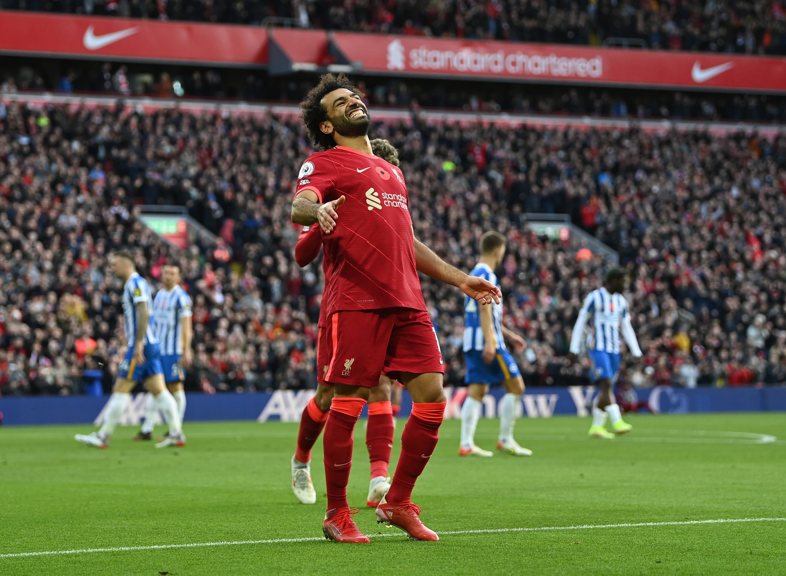 LIVERPOOL, ENGLAND - OCTOBER 30:  Mohamed Salah of Liverpool reacts after having a goal disallowed during the Premier League match between Liverpool and Brighton & Hove Albion at Anfield on October 30, 2021 in Liverpool, England. (Photo by Shaun Botterill/Getty Images)
The 4th Official uses images provided by the following image agency: Getty Images (https://www.gettyimages.de/)
Imago Images (https://www.imago-images.de/)