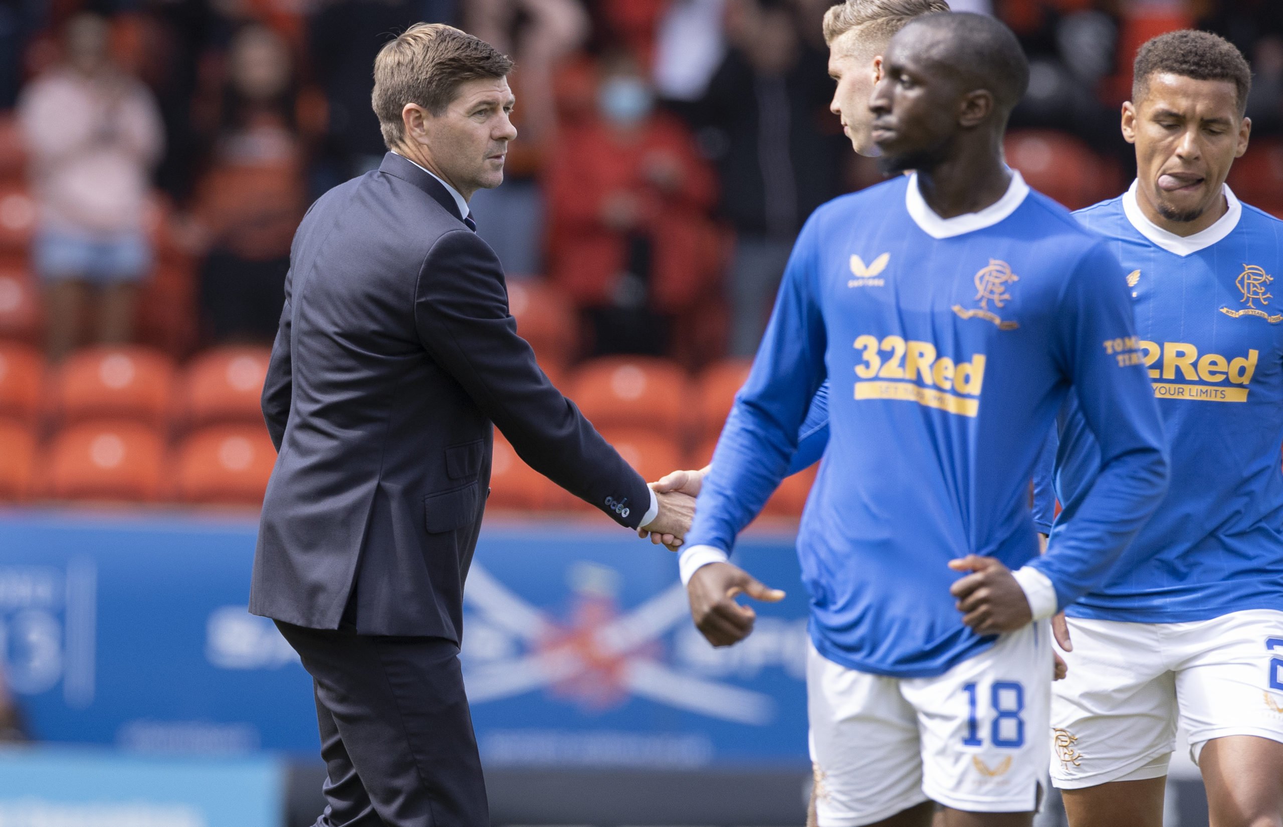 Rangers manager Steven Gerrard with his teammates