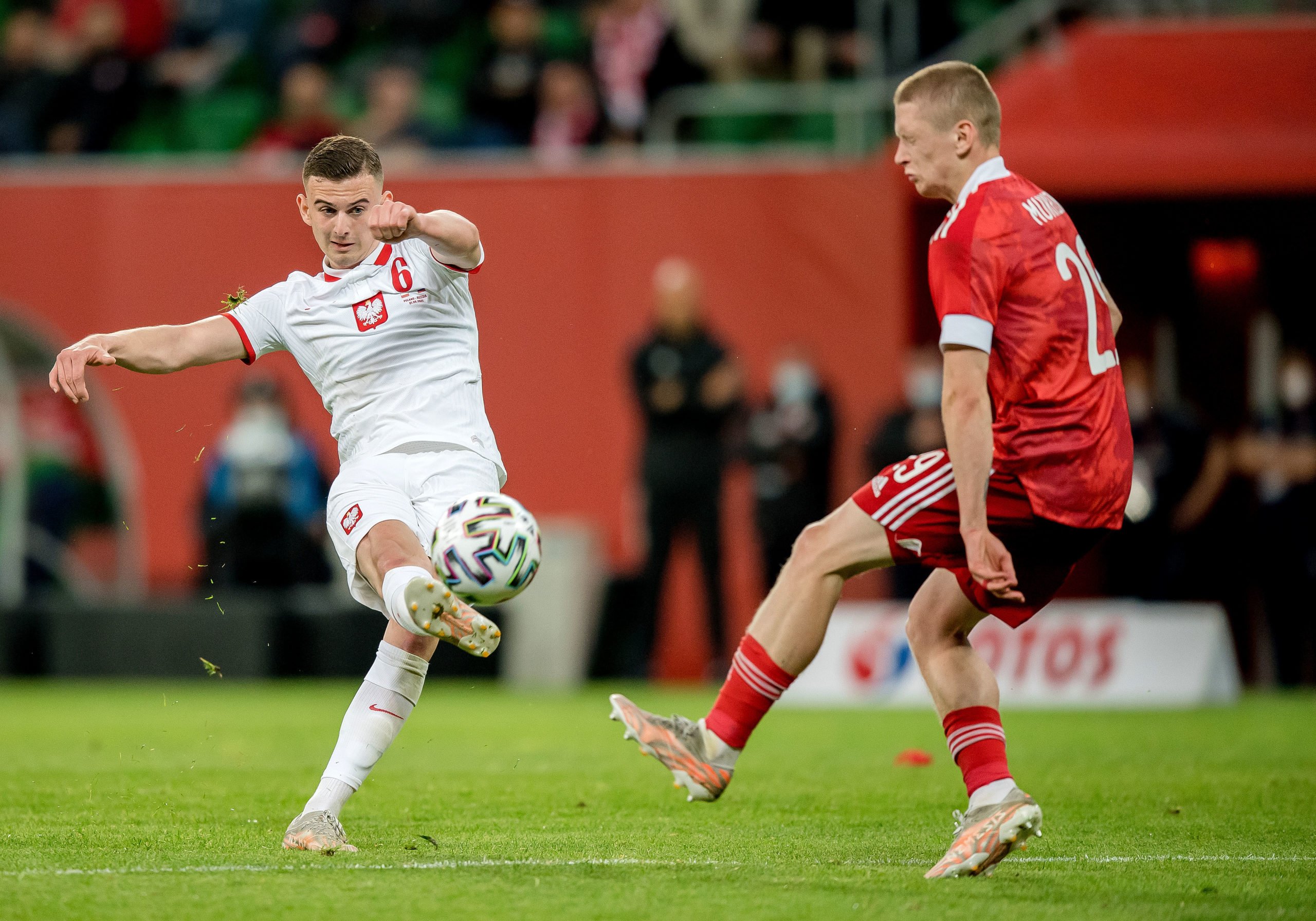 Liverpool target Kacper Kozlowski in action against Russia