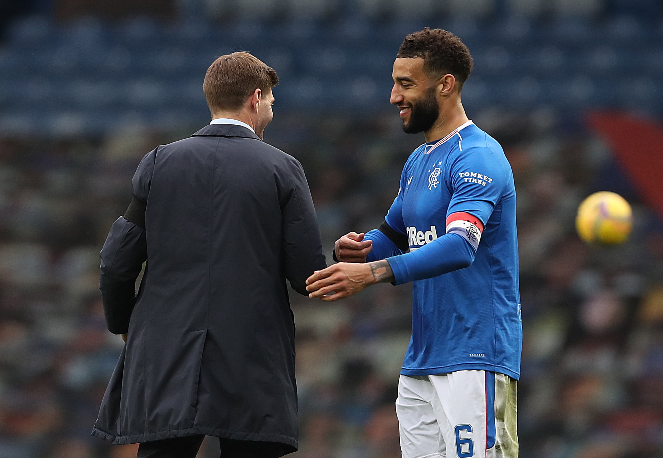 Connor Goldson and Steven Gerrard of Rangers