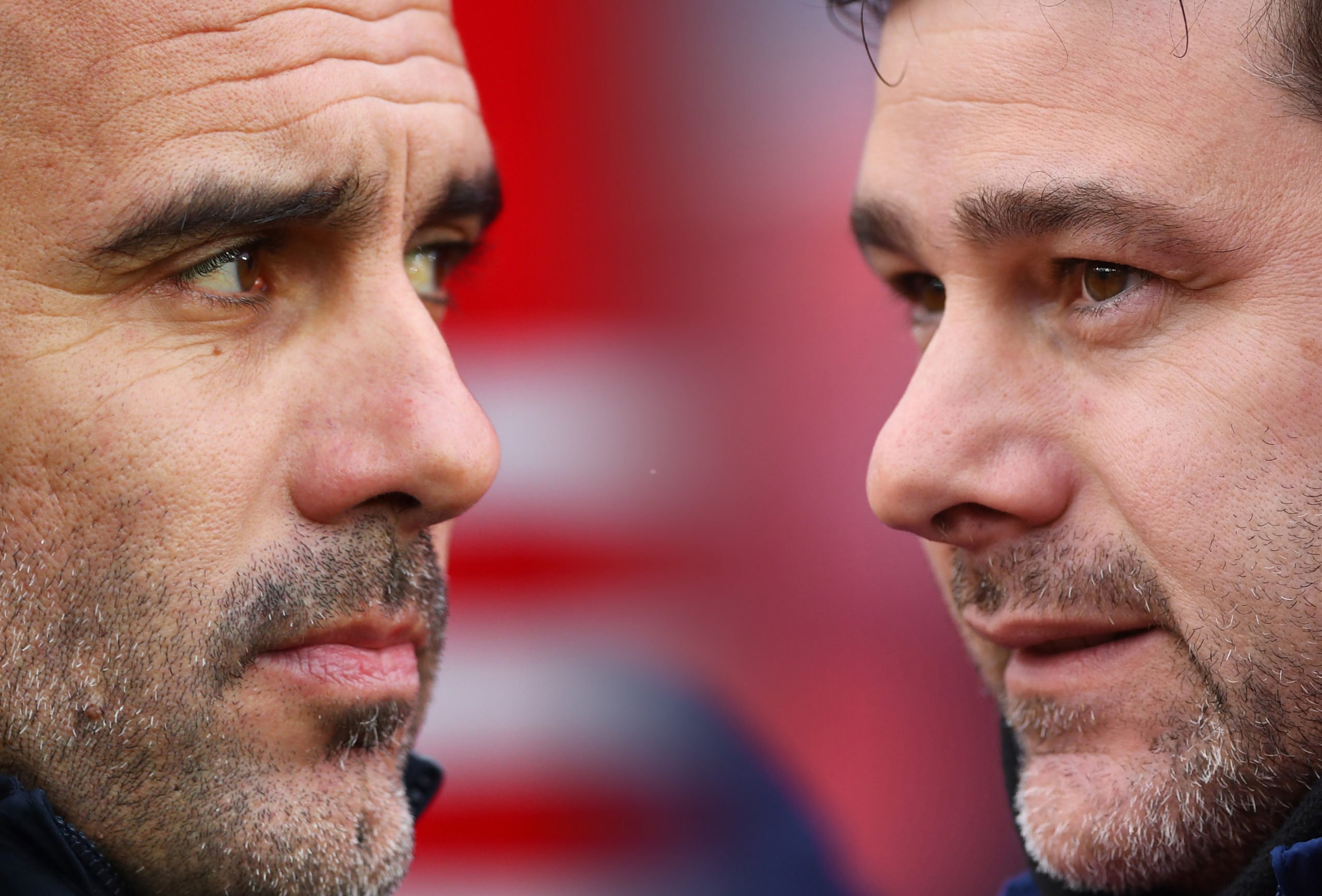 FILE PHOTO (EDITORS NOTE: COMPOSITE OF IMAGES - Image numbers 1089388290,942986596 - GRADIENT ADDED) In this composite image a comparison has been made between Pep Guardiola, (L) manager of Manchester City and Mauricio Pochettino, Manager of Tottenham Hotspur .  Manchester City and Tottenham Hotspur meet in a Premier League fixture on August 17, 2019 at the Etihad Stadium in Manchester. ***LEFT IMAGE*** SOUTHAMPTON, ENGLAND - DECEMBER 30: Pep Guardiola, manager of Manchester City looks on before the Premier League match between Southampton FC and Manchester City at St Mary's Stadium on December 30, 2018 in Southampton, United Kingdom. (Photo by Dan Istitene/Getty Images) ***RIGHT IMAGE*** STOKE ON TRENT, ENGLAND - APRIL 07: Mauricio Pochettino, Manager of Tottenham Hotspur looks on prior to the Premier League match between Stoke City and Tottenham Hotspur at Bet365 Stadium on April 7, 2018 in Stoke on Trent, England. (Photo by Gareth Copley/Getty Images)
The 4th Official uses images provided by the following image agency:
Getty Images (https://www.gettyimages.de/)
Imago Images (https://www.imago-images.de/)