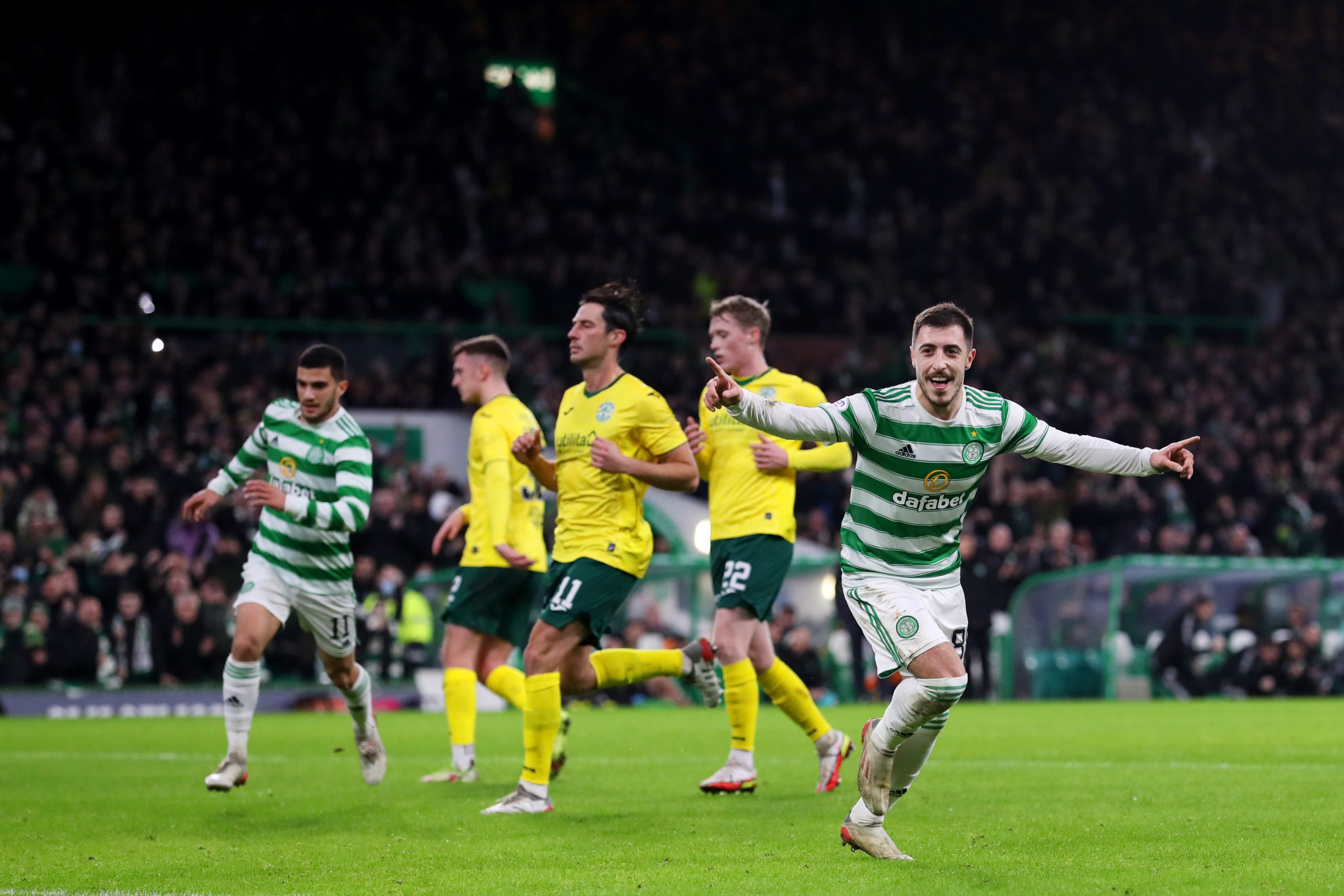 Celtic fullback Josip Juranovic celebrates his goal