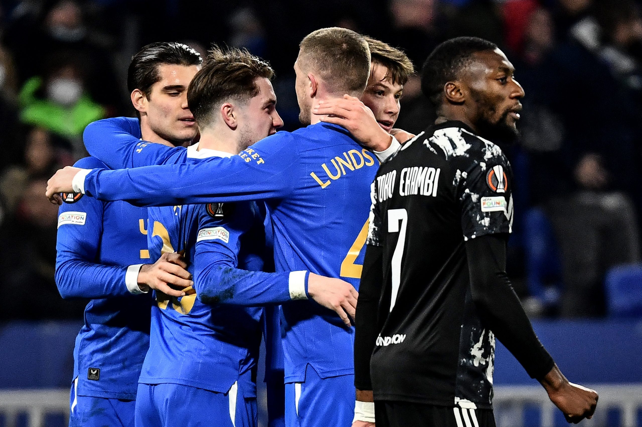 Rangers players celebrating a goal