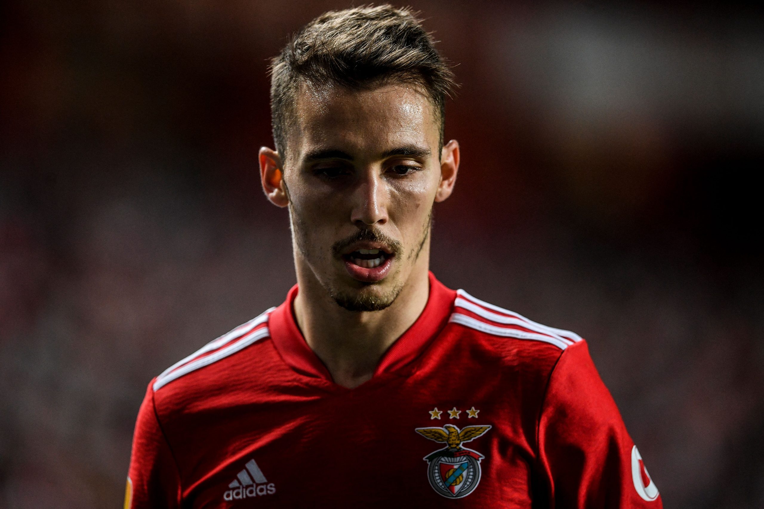Benfica's Spanish defender Grimaldo Garcia looks on during the Portuguese league football match between SL Benfica and FC Pacos de Ferreira at the Luz stadium in Lisbon on January 9, 2022. (Photo by PATRICIA DE MELO MOREIRA / AFP) (Photo by PATRICIA DE MELO MOREIRA/AFP via Getty Images)The 4th Official uses images provided by the following image agency: Getty Images (https://www.gettyimages.de/) Imago Images (https://www.imago-images.de/)