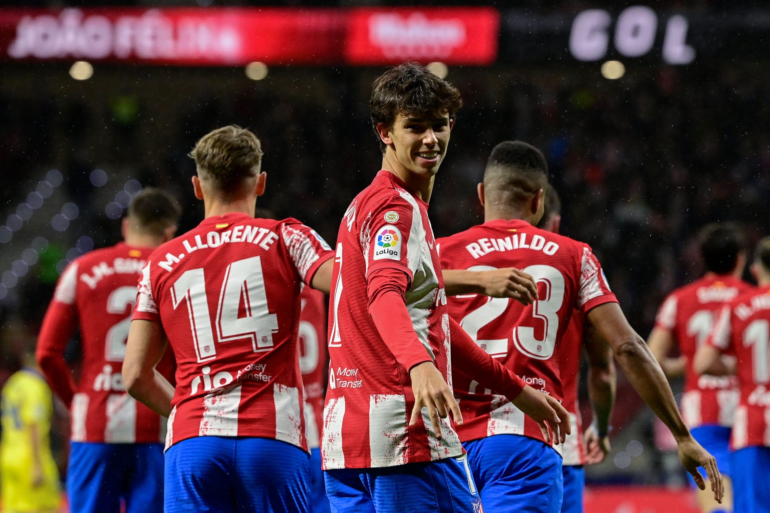 Atletico Madrid's Portuguese forward Joao Felix celebrates after scoring his team's first goal during the Spanish league football match between Club Atletico de Madrid and Cadiz CF at the Wanda Metropolitano stadium in Madrid on March 11, 2022. (Photo by JAVIER SORIANO / AFP) (Photo by JAVIER SORIANO/AFP via Getty Images) The 4th Official uses images provided by the following image agency: Getty Images (https://www.gettyimages.de/) and Imago Images (https://www.imago-images.de/)