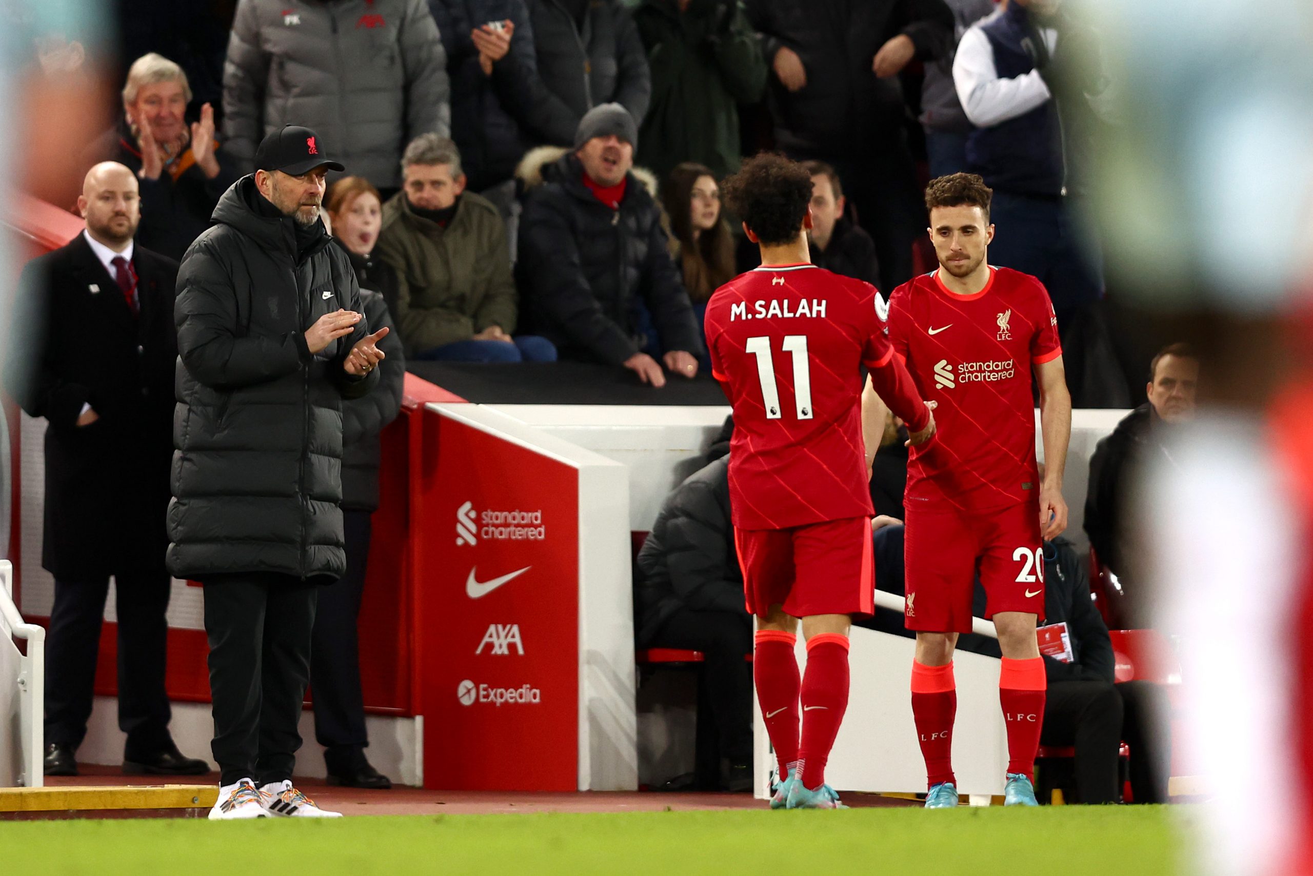 Liverpool winger Mo Salah is being replaced by Diogo Jota