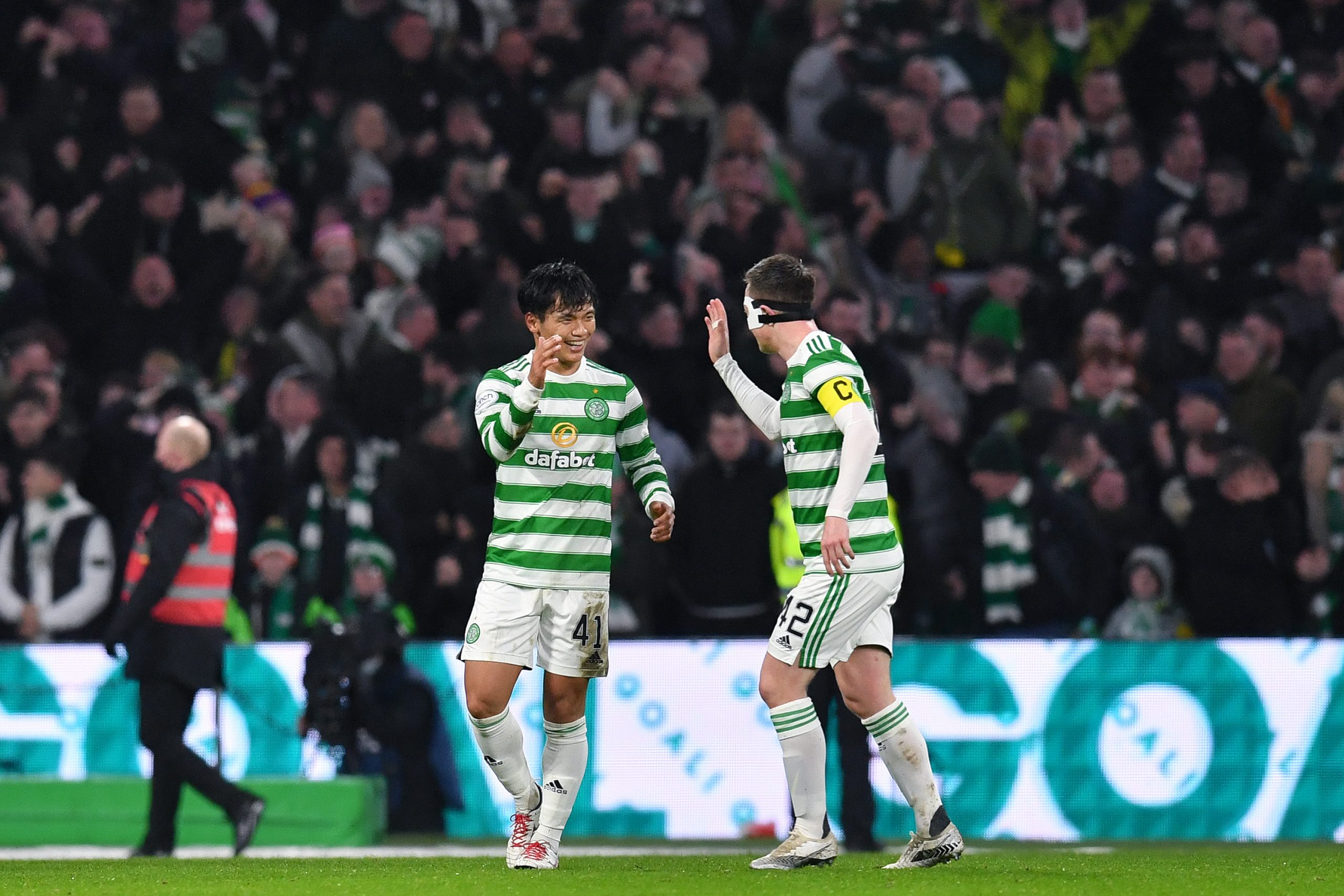 Celtic midfielder Reo Hatate celebrates his goal
