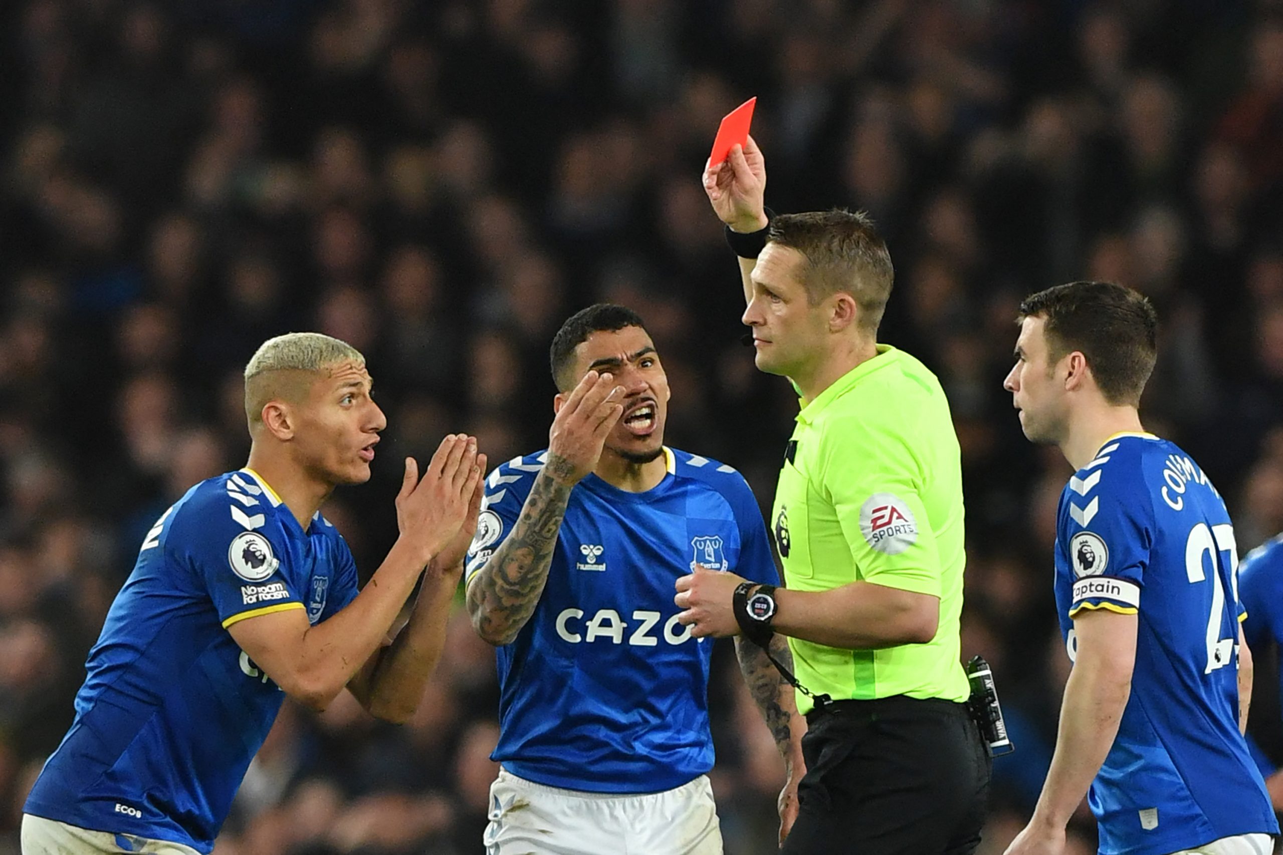 Everton midfielder Allan receiving marching order