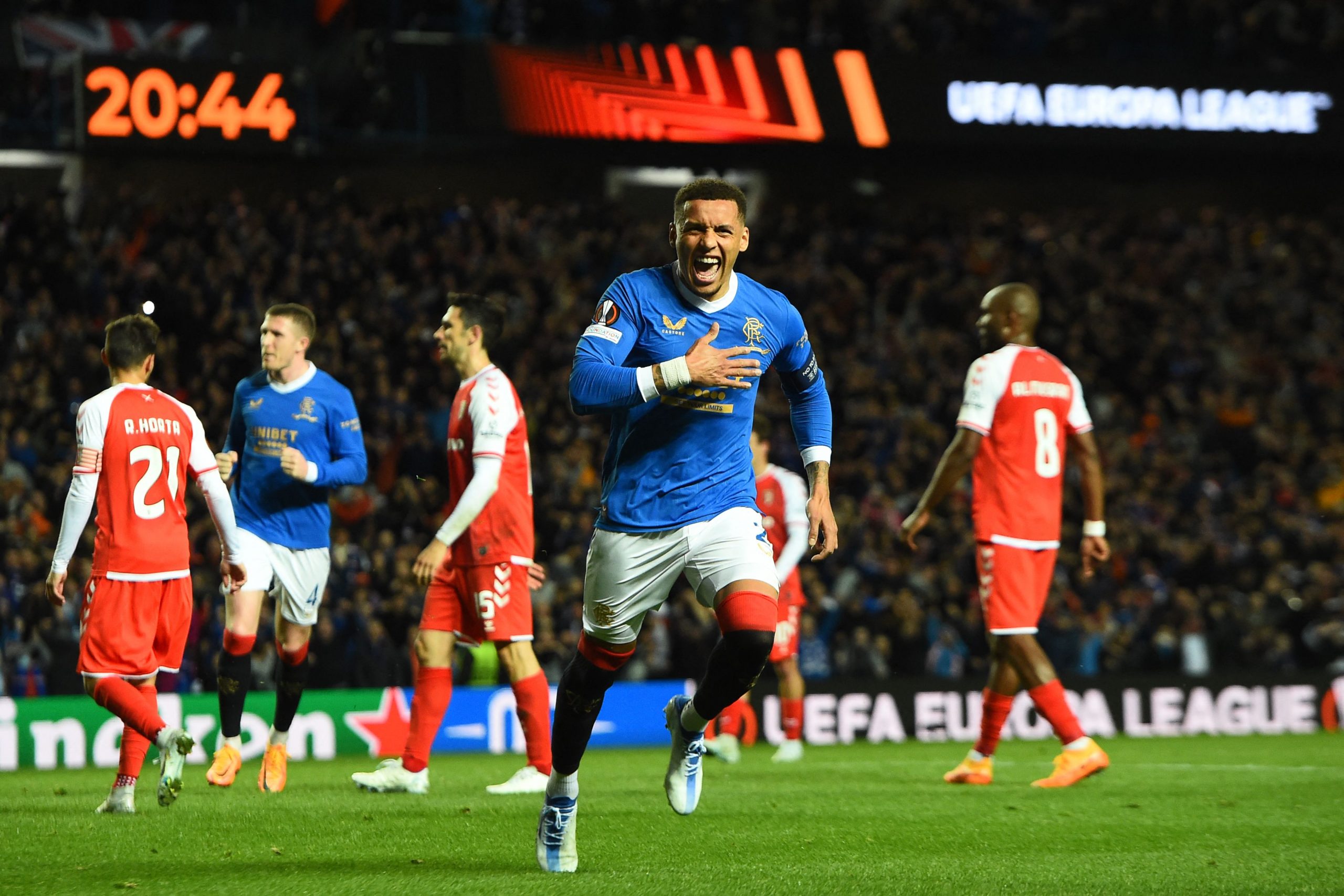 Rangers skipper James Tavernier celebrates his goal against Braga
